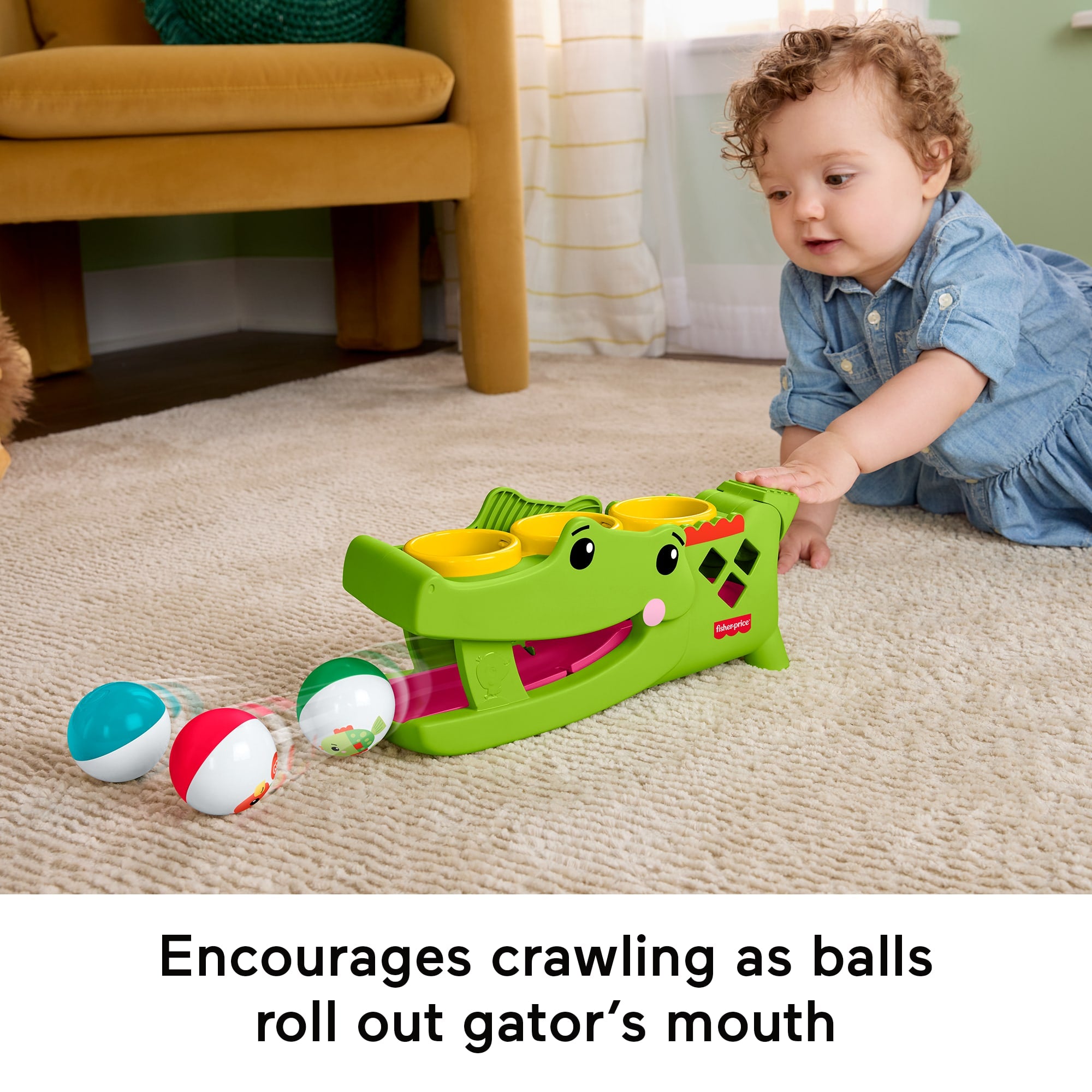 Fisher-Price Sit & Tap Rolligator. Pounding Activity Toy For Baby Crawling Play. 3 Balls & Hammer - Image 5