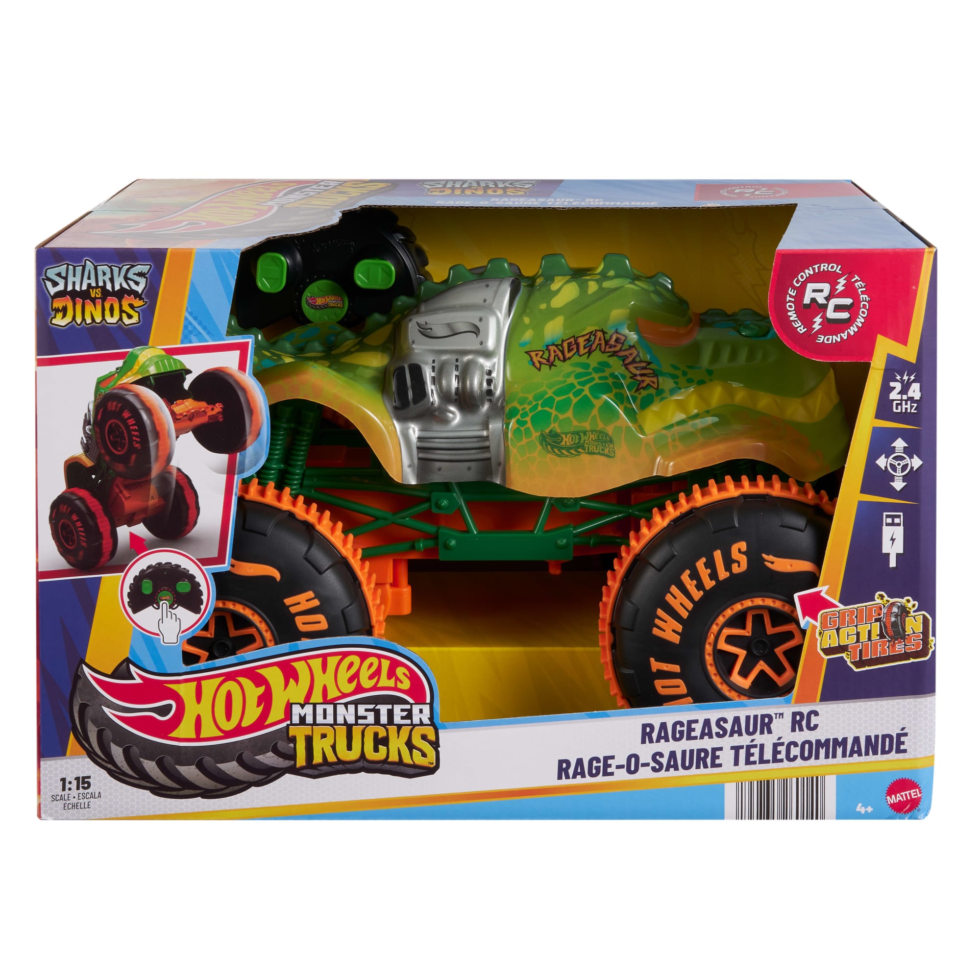 Hot Wheels Monster Trucks RC Rageasaur. Battery-Powered Remote-Control Toy Truck in 1:15 Scale - Image 5