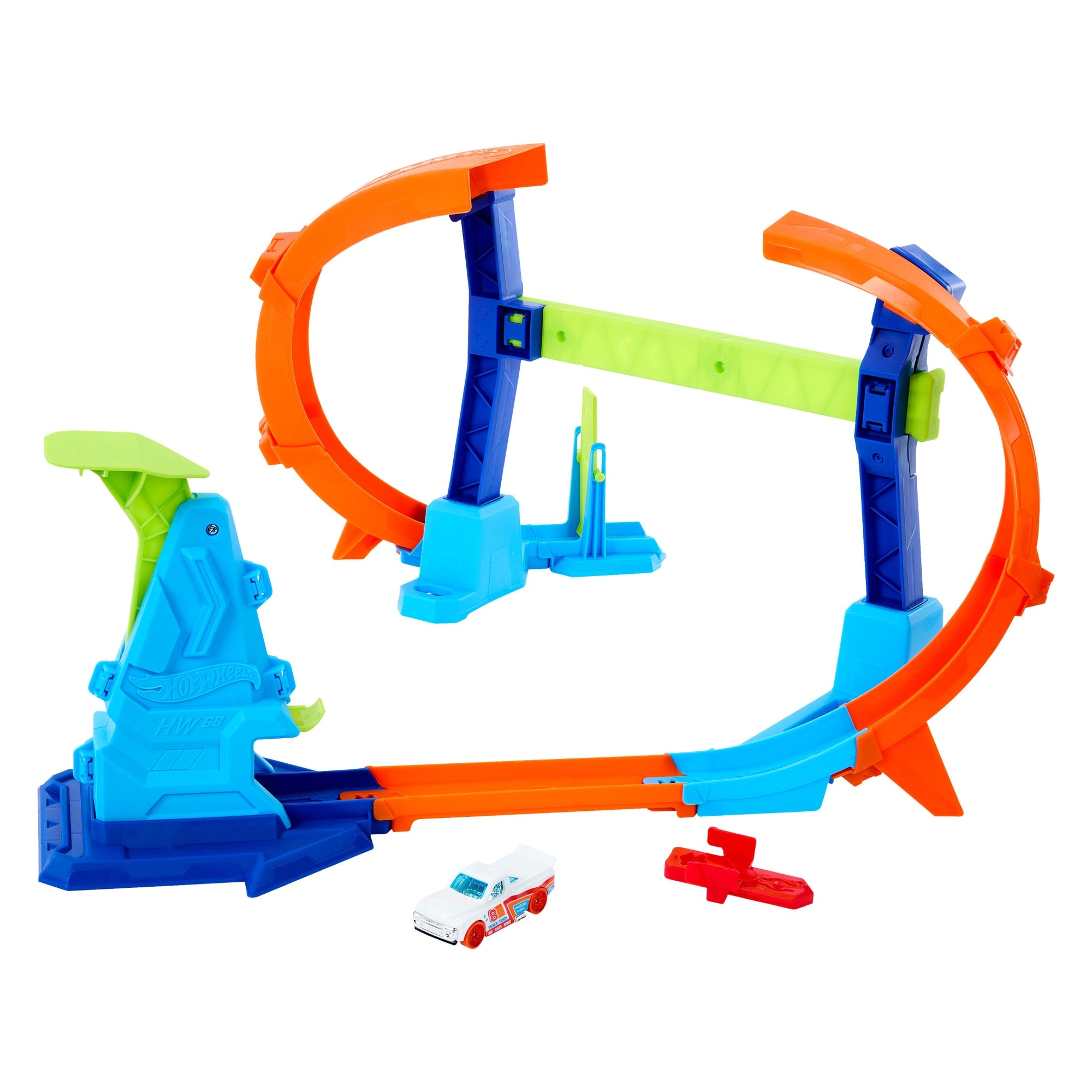Hot Wheels Stunt Tracks Corkscrew Jump Champion Track Set & 1:64 Scale Toy Car. Speed Snap Track