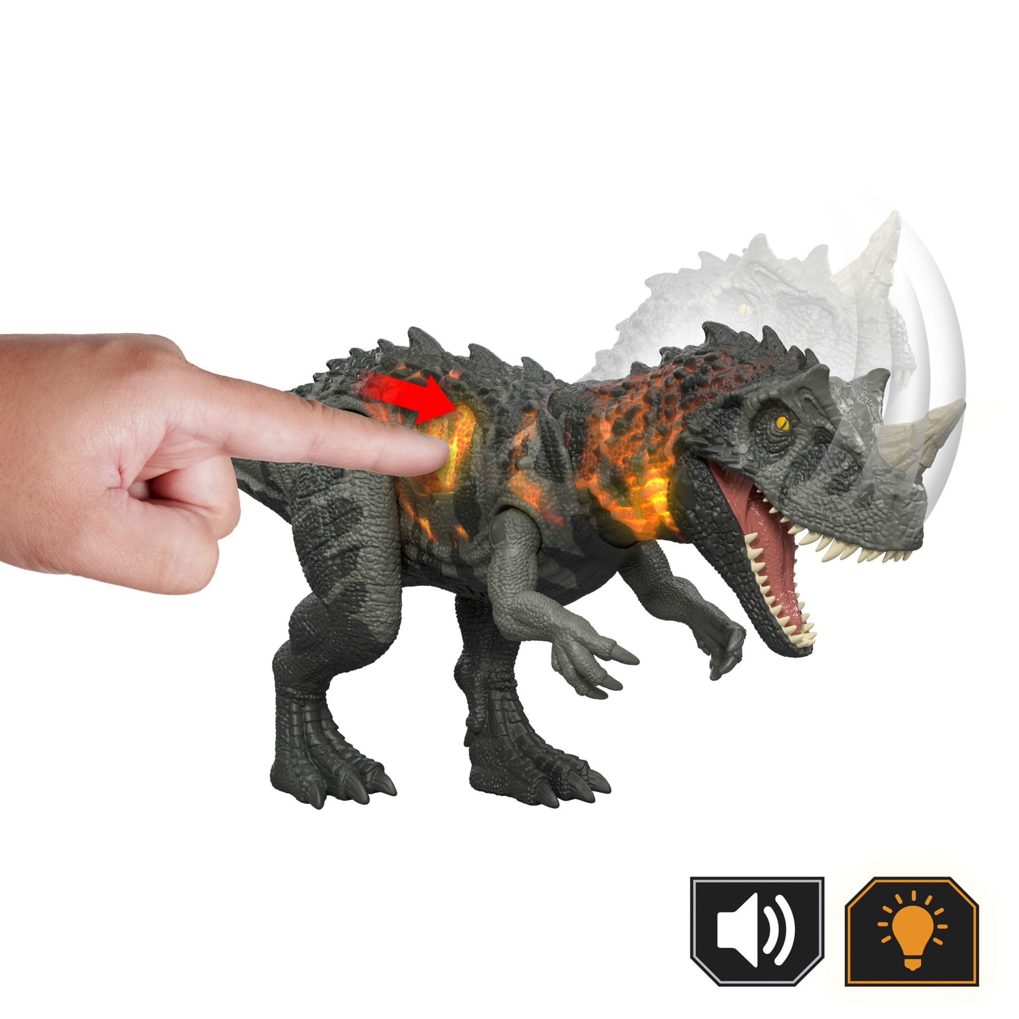 Jurassic World Wild Roar Ceratosaurus Dinosaur Action Figure Toy. Attack. Light & Sound. Scan Code - Image 4
