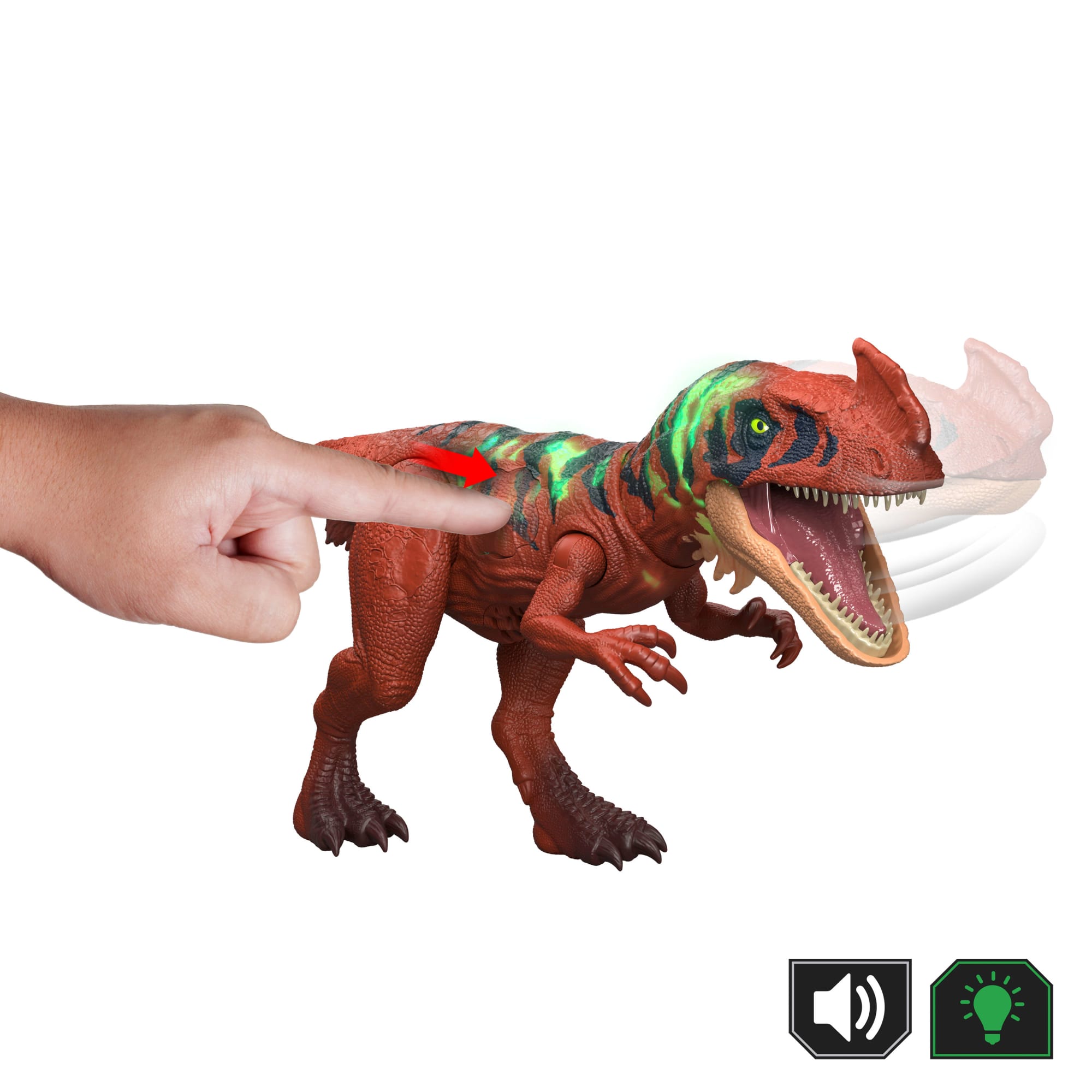 Jurassic World Wild Roar Afrovenator Dinosaur Action Figure Toy. Attack & Light & Sound. Scan Code - Image 4