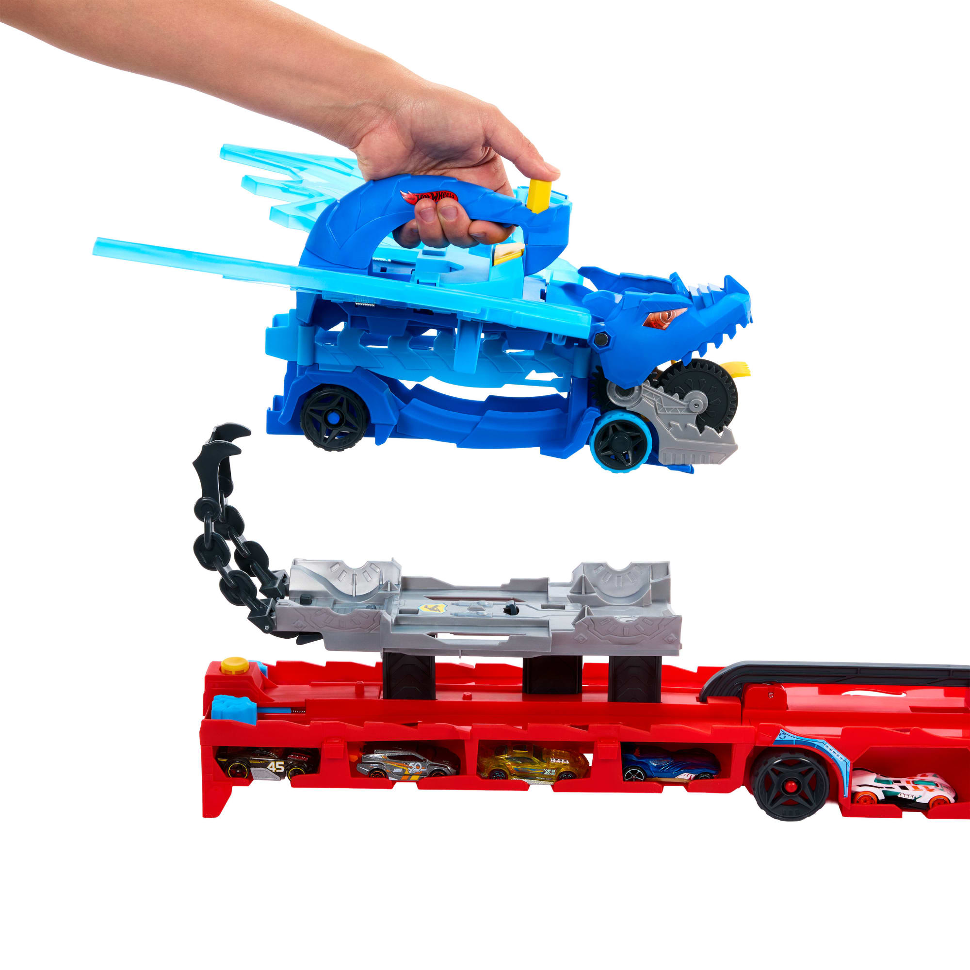 Hot Wheels City Hot Wheels Ultimate Dual Dragon Transporter & 2 1:64 Scale Toy Cars - Image 4