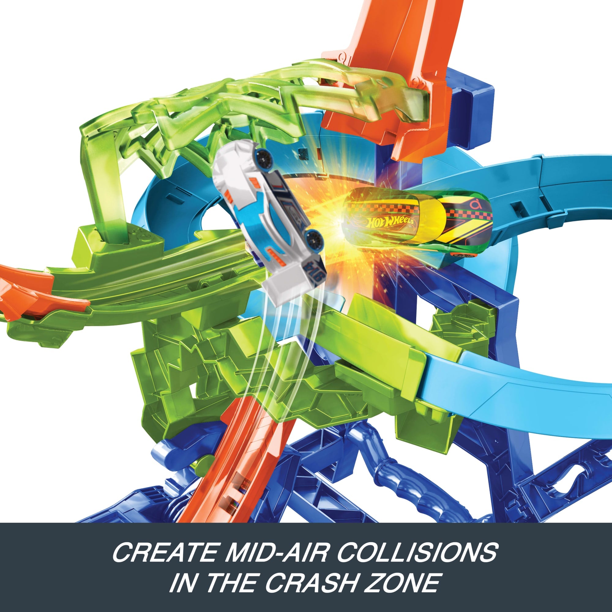 Hot Wheels Stunt Tracks Mid-Air Crash Playset With 1:64 Scale Die-Cast Toy Car & Motorized Booster - Image 4