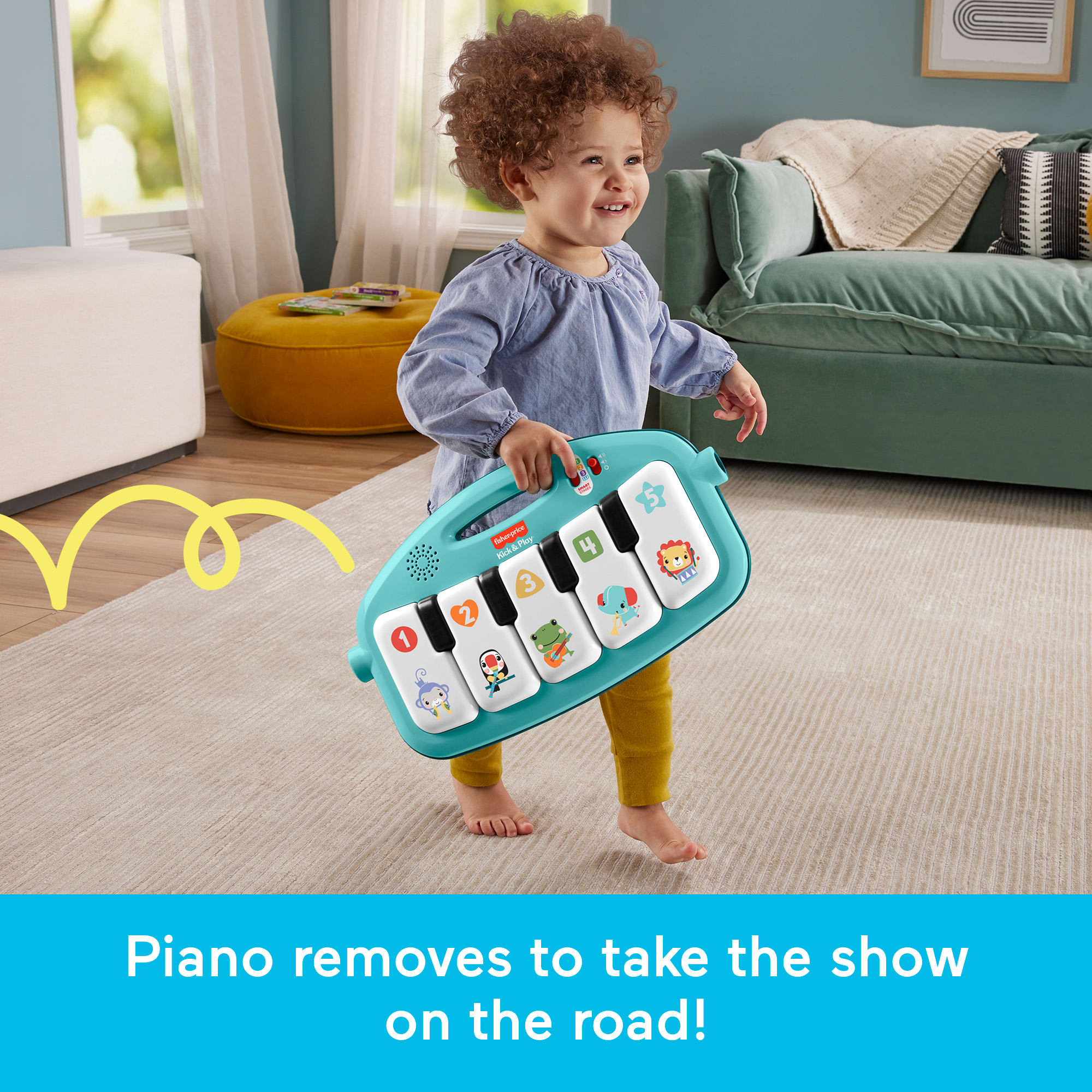 Fisher-Price Glow And Grow Kick & Play Piano Gym Baby Playmat With Musical Learning Toy. Blue - Image 5