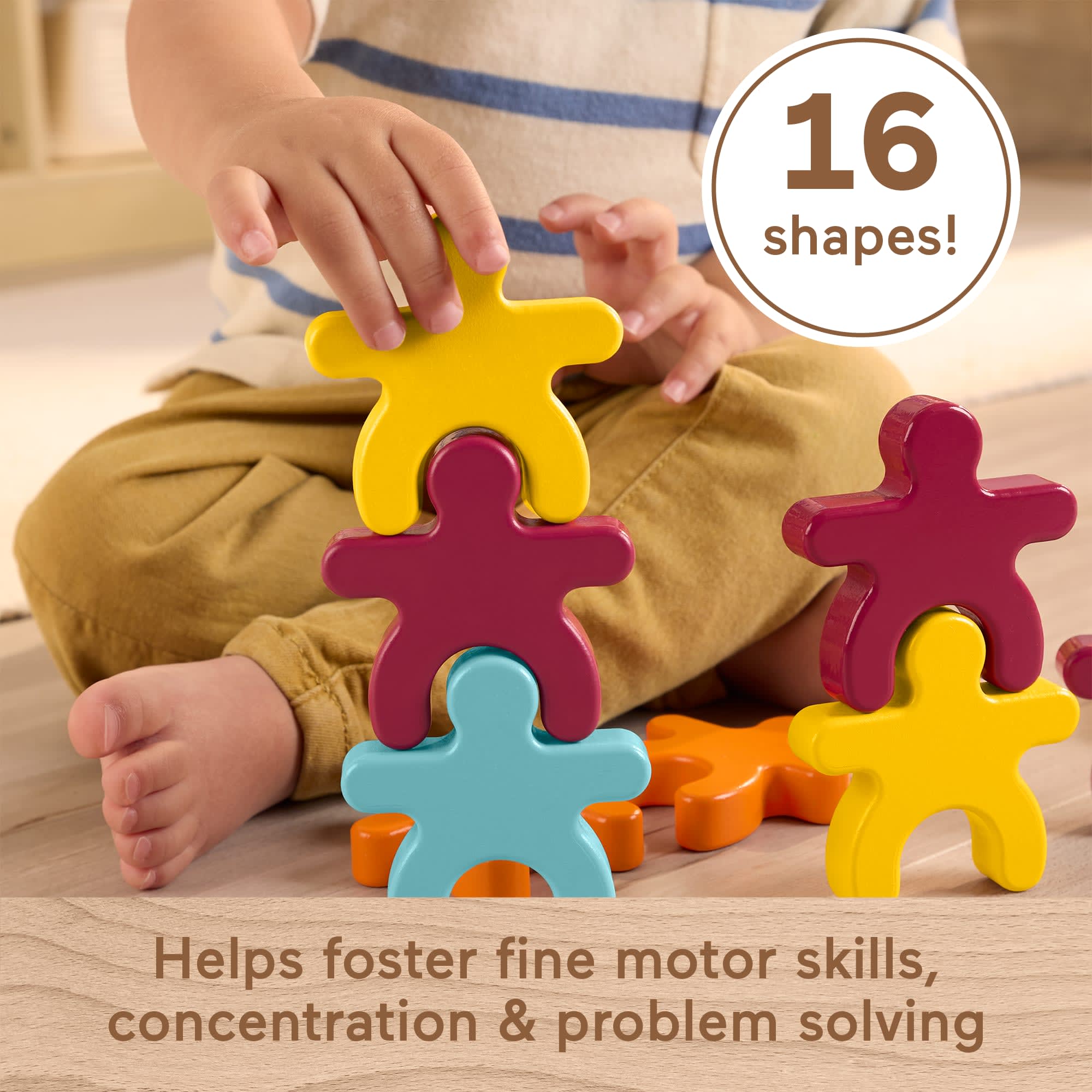 Fisher-Price Montessori Wooden Stacking Shapes Set Of 16 Wood Pieces For Toddlers & Kids - Image 3