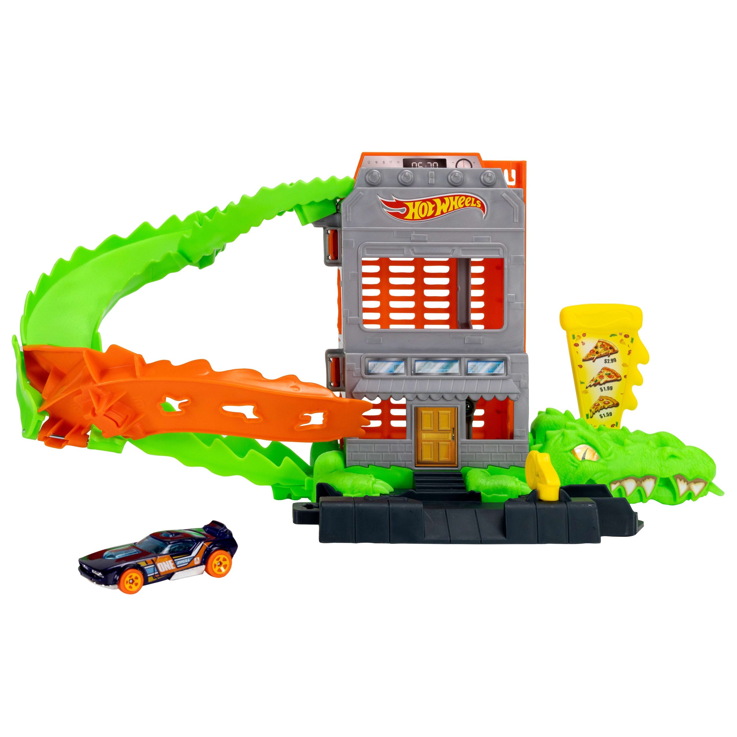 Hot Wheels City Croc Pizza Attack Playset & 1:64 Scale Toy Car. Speed Snap Track Compatible - Image 4
