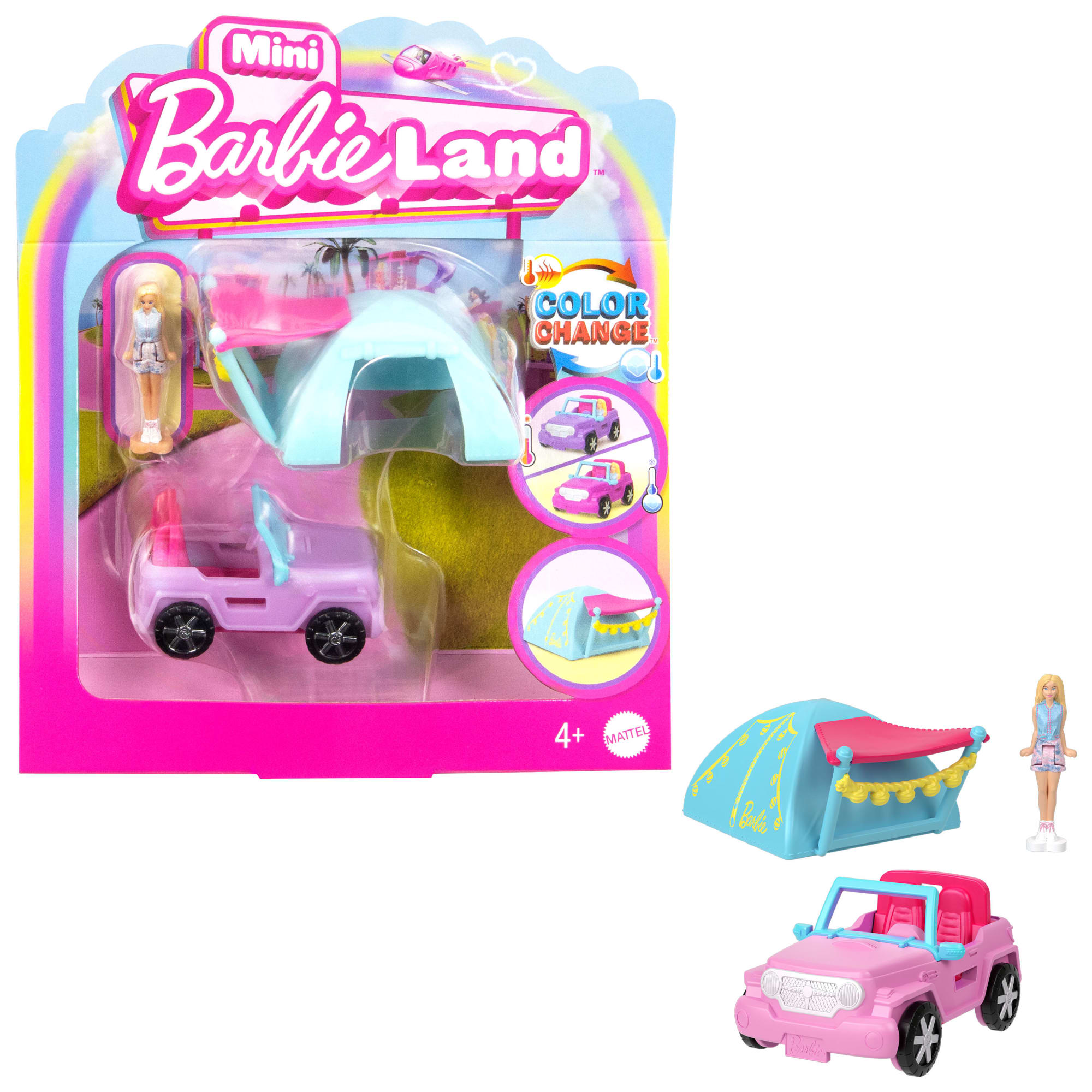 Barbie Mini Barbieland Doll & Vehicle Set With 1.5-inch Doll. Color-Change Suv & Tent Accessory