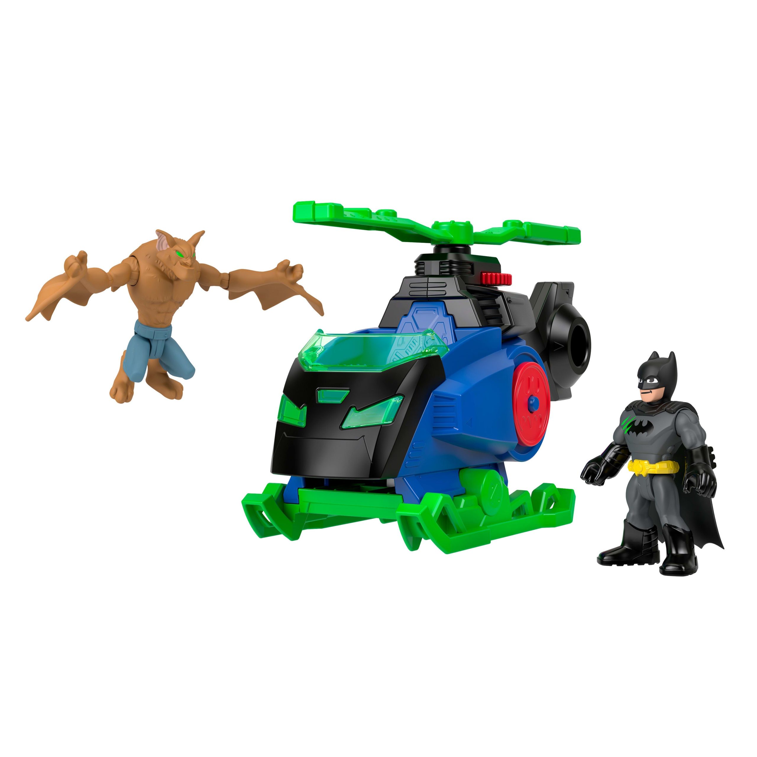 Imaginext DC Super Friends Batcopter vs Man-Bat Set With Batman. Man-Bat. Launching Disc