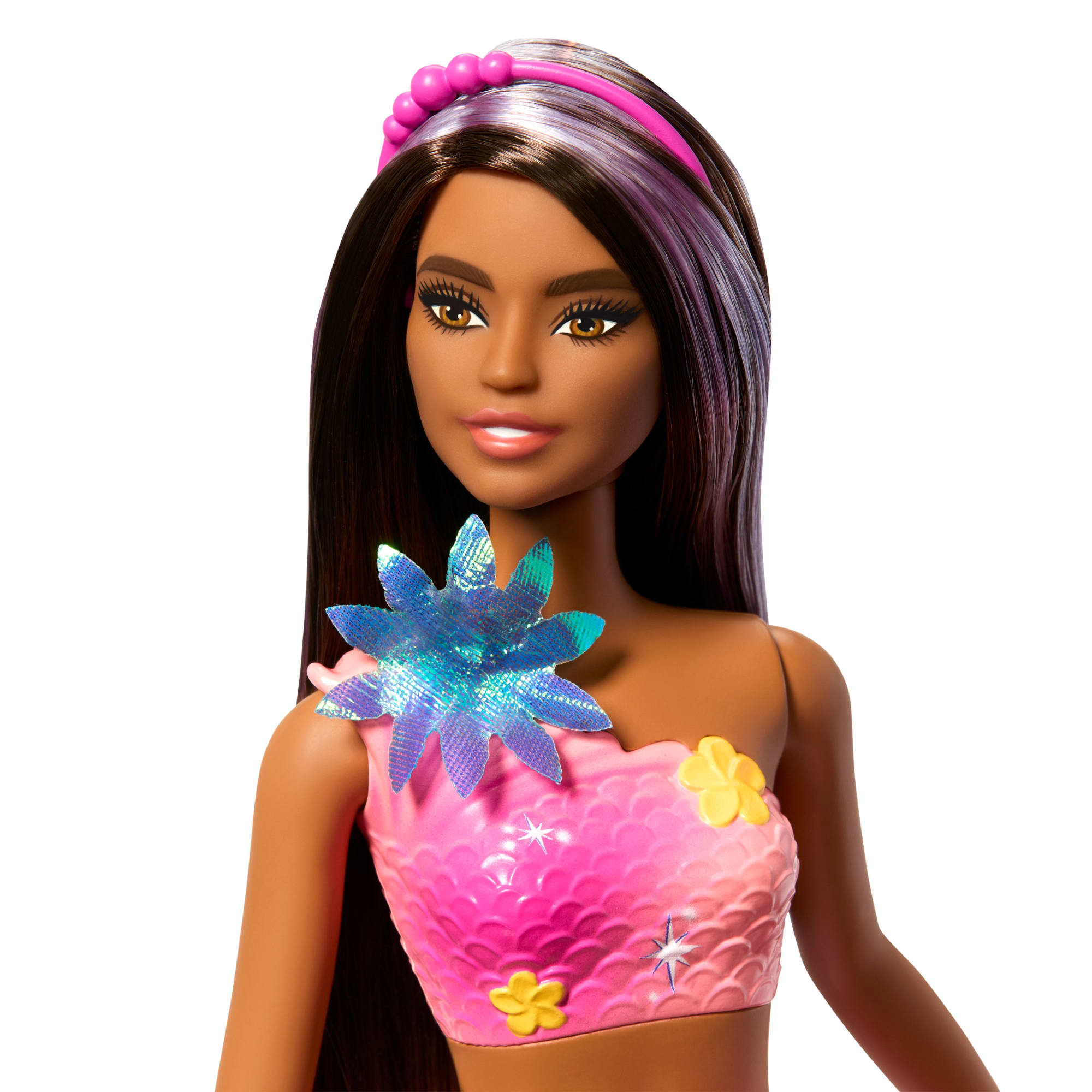 Barbie Flower Magic Mermaid Toy Doll With Surprise Blooming Flowers Feature & Pearl Headband Accessory - Image 5
