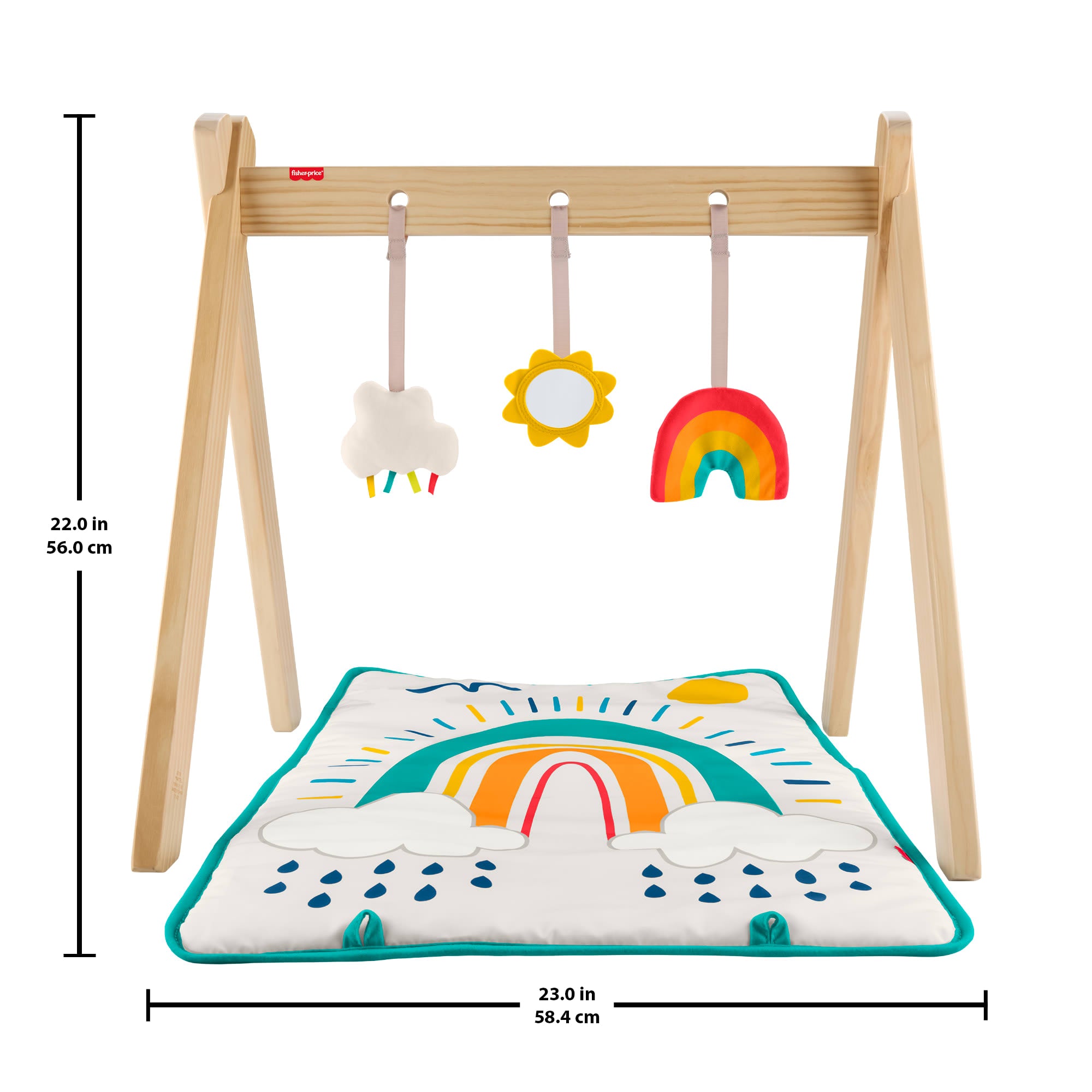 Fisher-Price Wooden Activity Gym. Wood Frame With 3 Sensory Toys & Mat For Newborn Babies - Image 6