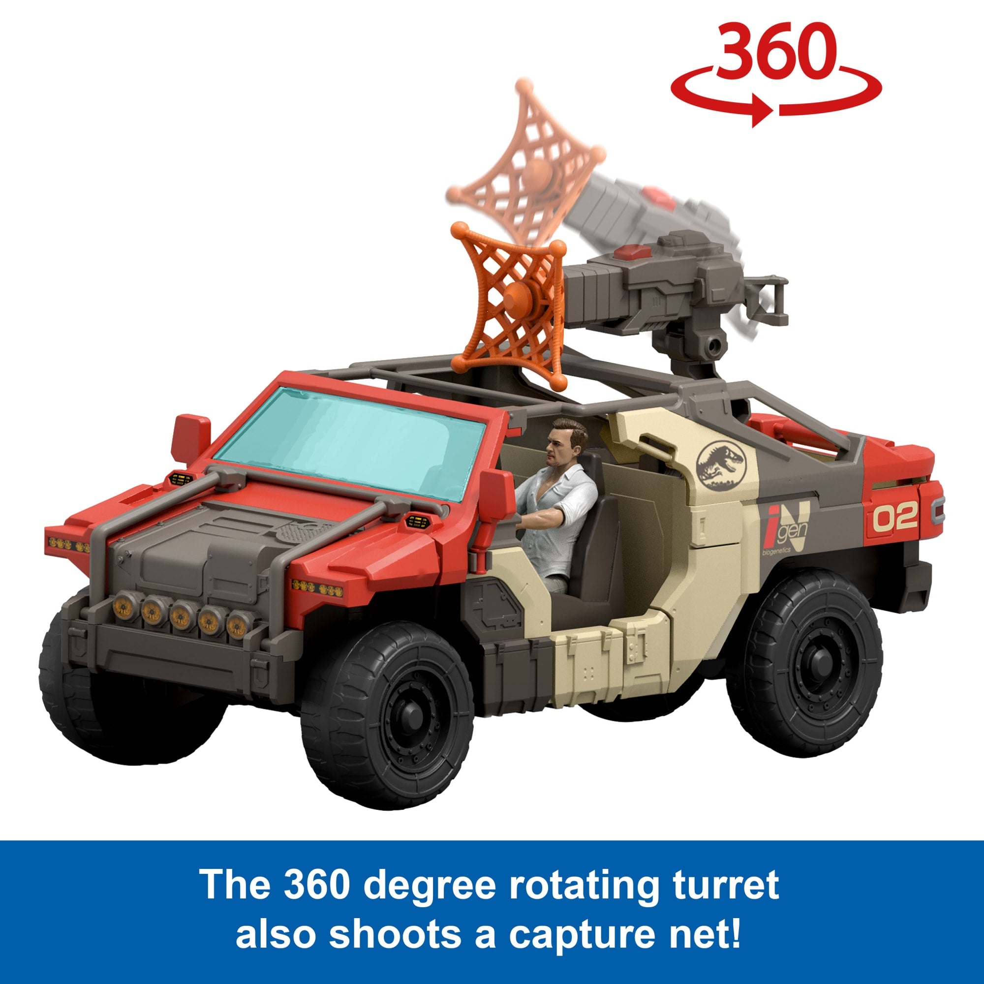 Jurassic World Rebirth Launch 'n Battle Vehicle With 1 Human & 1 Raptor Figure. Turret & Projectiles - Image 4