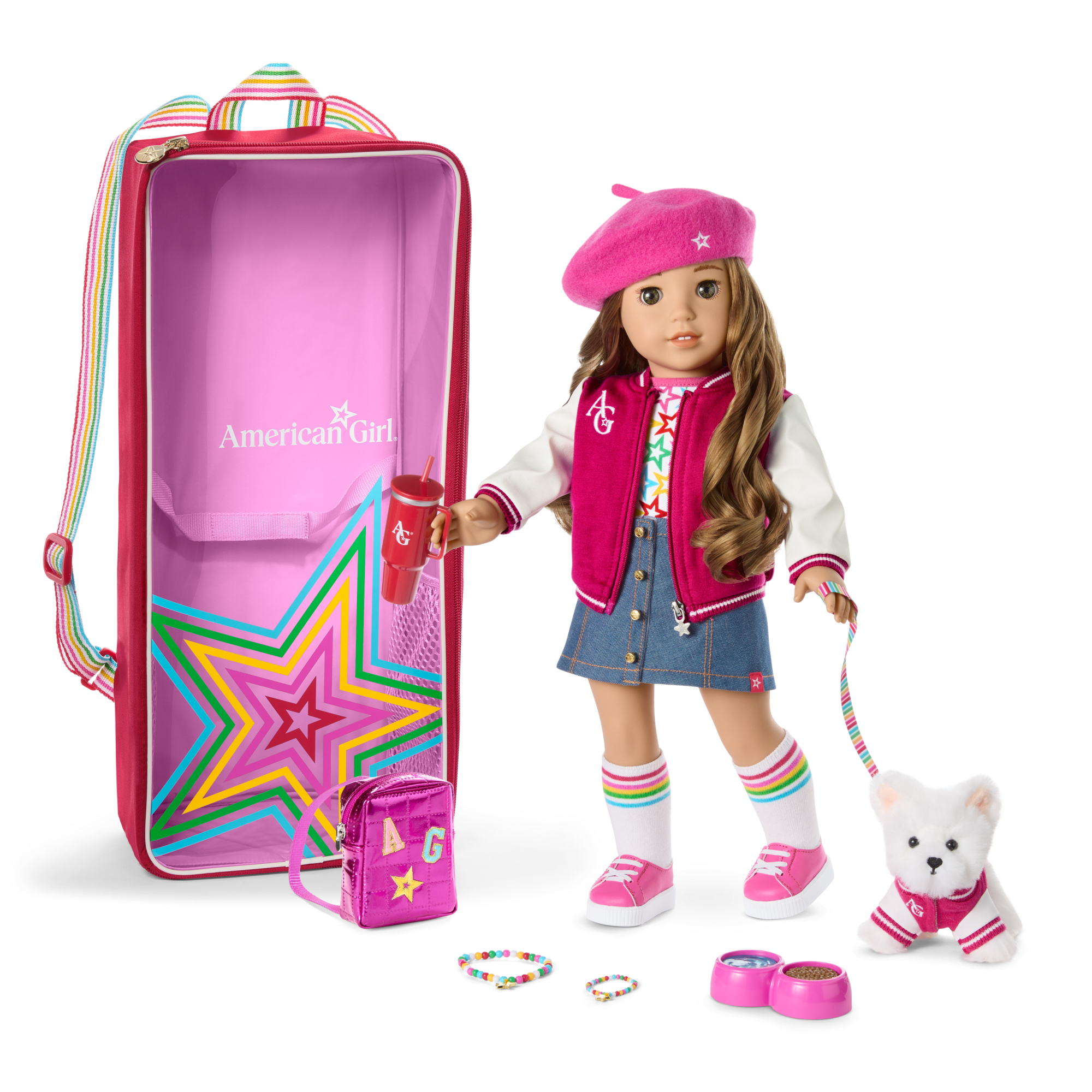 Truly Me™ 18-inch Doll #118. Accessories. Puppy & Doll Carrier