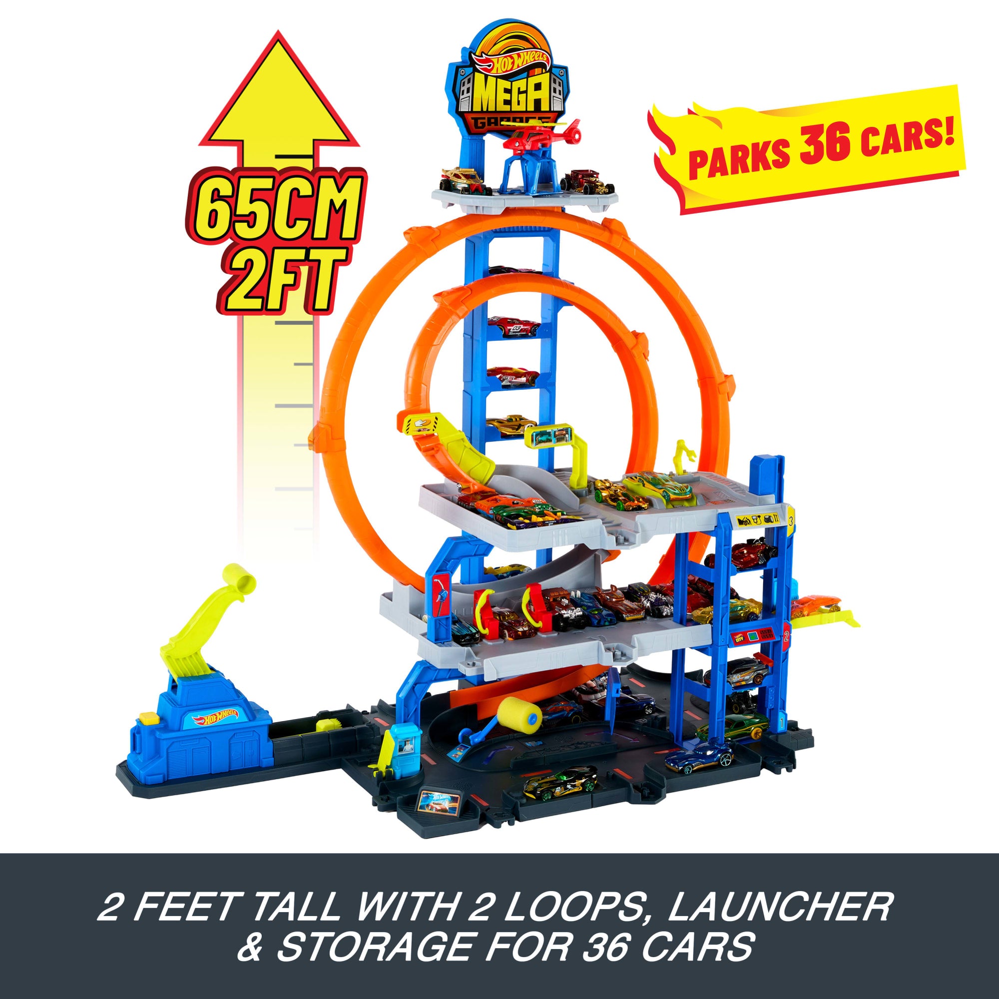 Hot Wheels MEGA Loop Garage Playset With 1 Die-Cast Toy Car & 1 Toy Helicopter in 1:64 Scale - Image 4