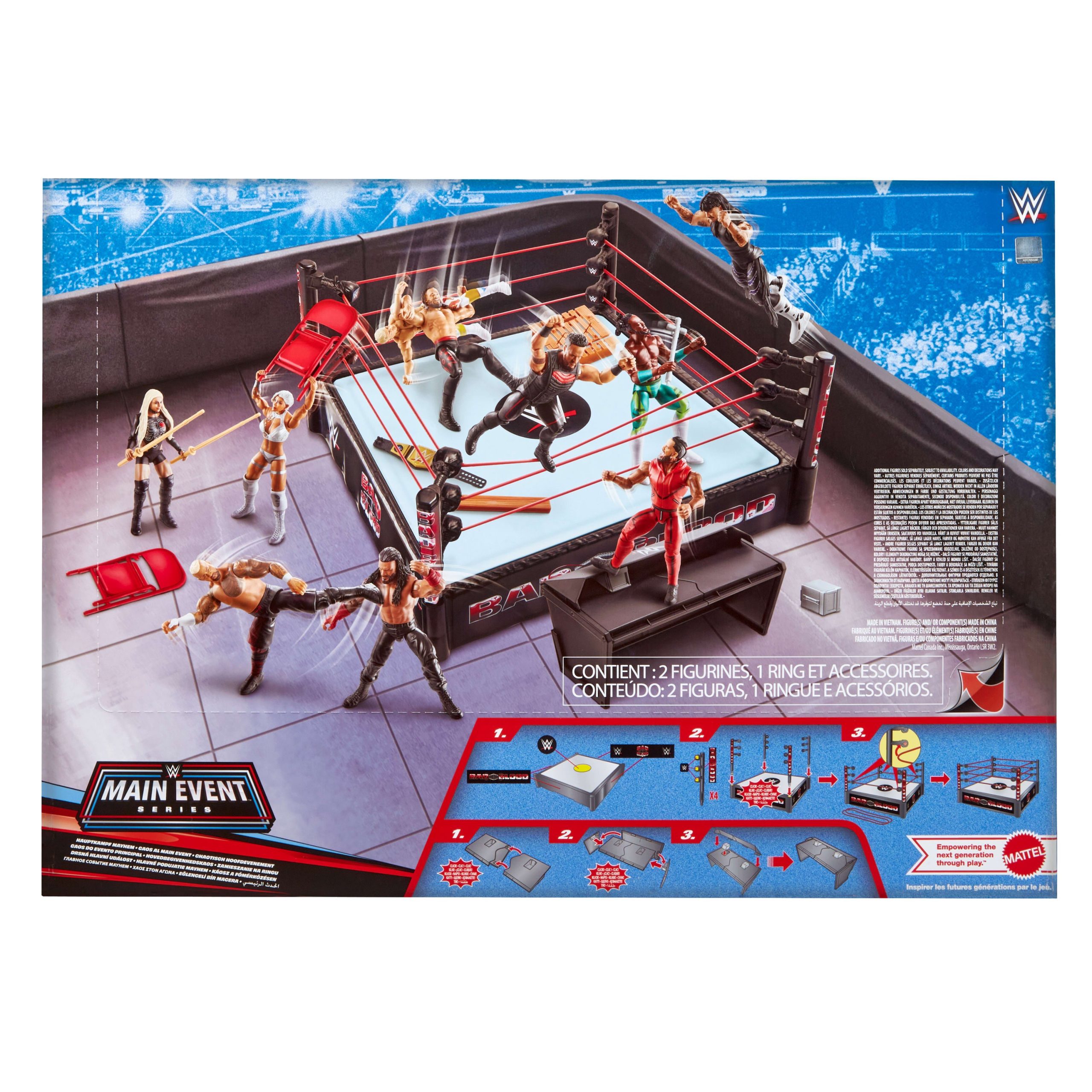 WWE Main EVent Mayhem Playset With 2 Action Figures. Exclusive Ring & Table. Plus 10 Accessories - Image 6