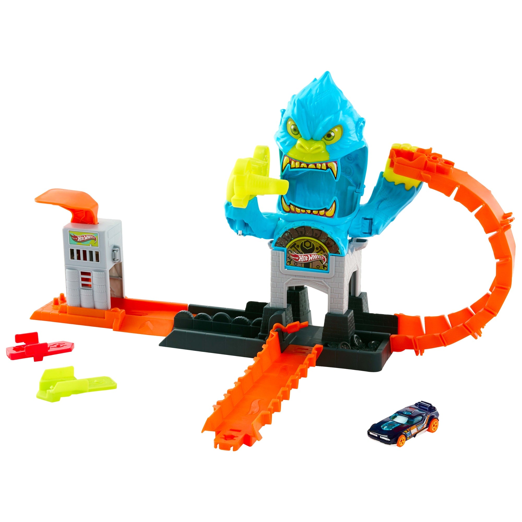 Hot Wheels City Gorilla Slam Attack Playset & Toy Car. Multiple Ways To Play. Speed Snap Track