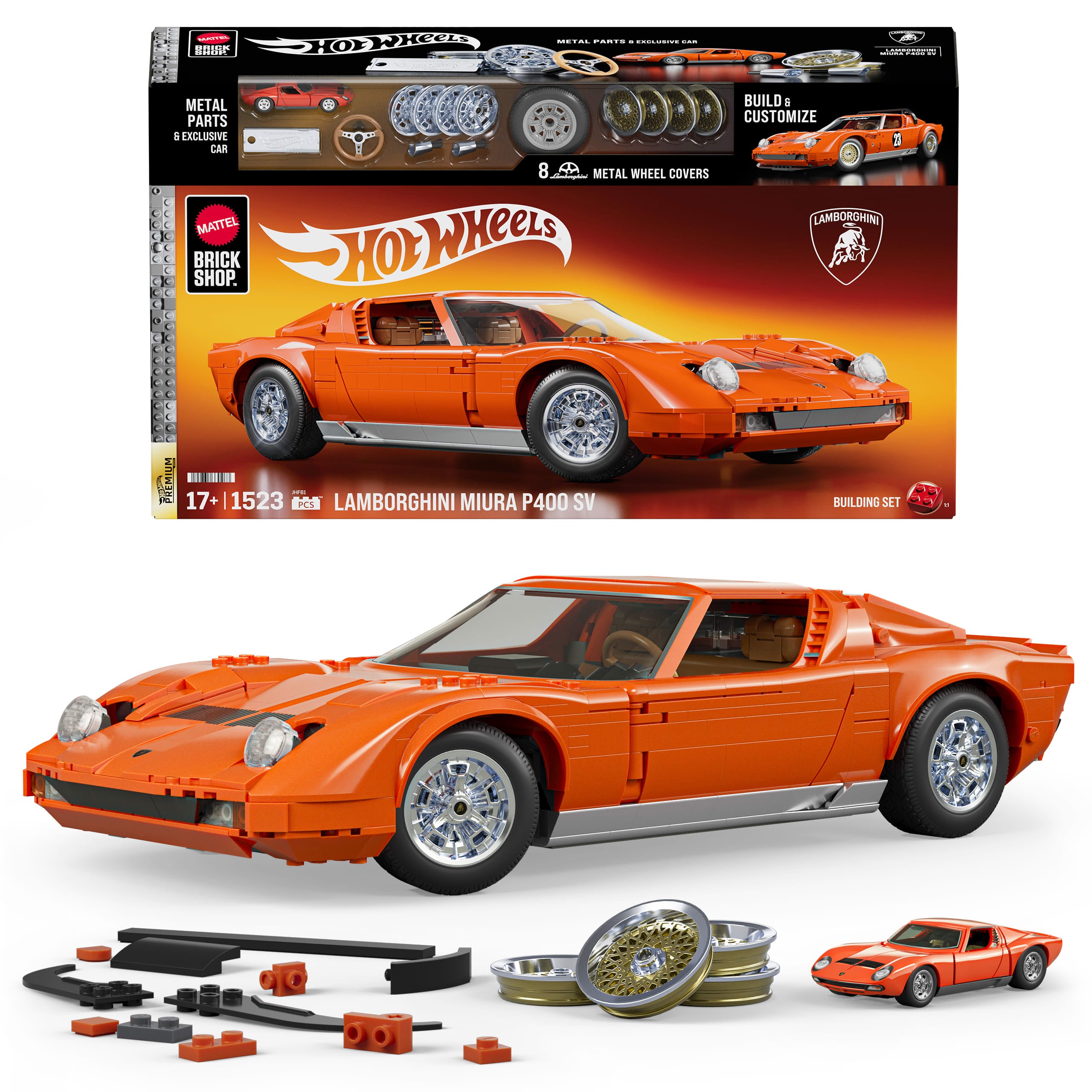 Mattel Brick Shop Hot Wheels '71 Lamborghini Miura P400 Sv Building Toy Kit (1523 Pieces). For Collectors