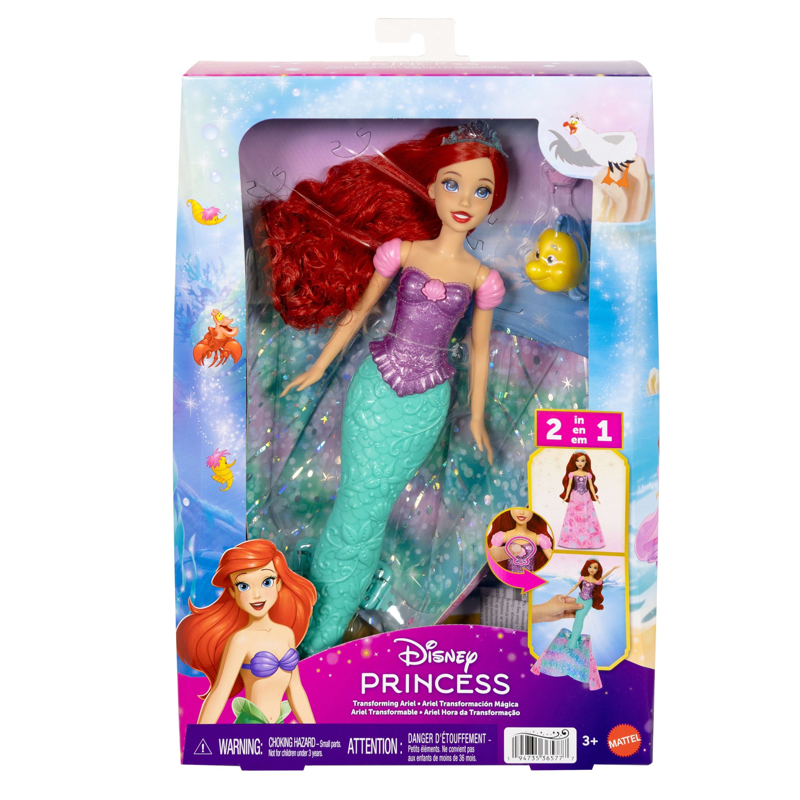 Disney Princess Ariel Human To Mermaid Transforming Fashion Doll With Flounder & 2 Accessories - Image 6