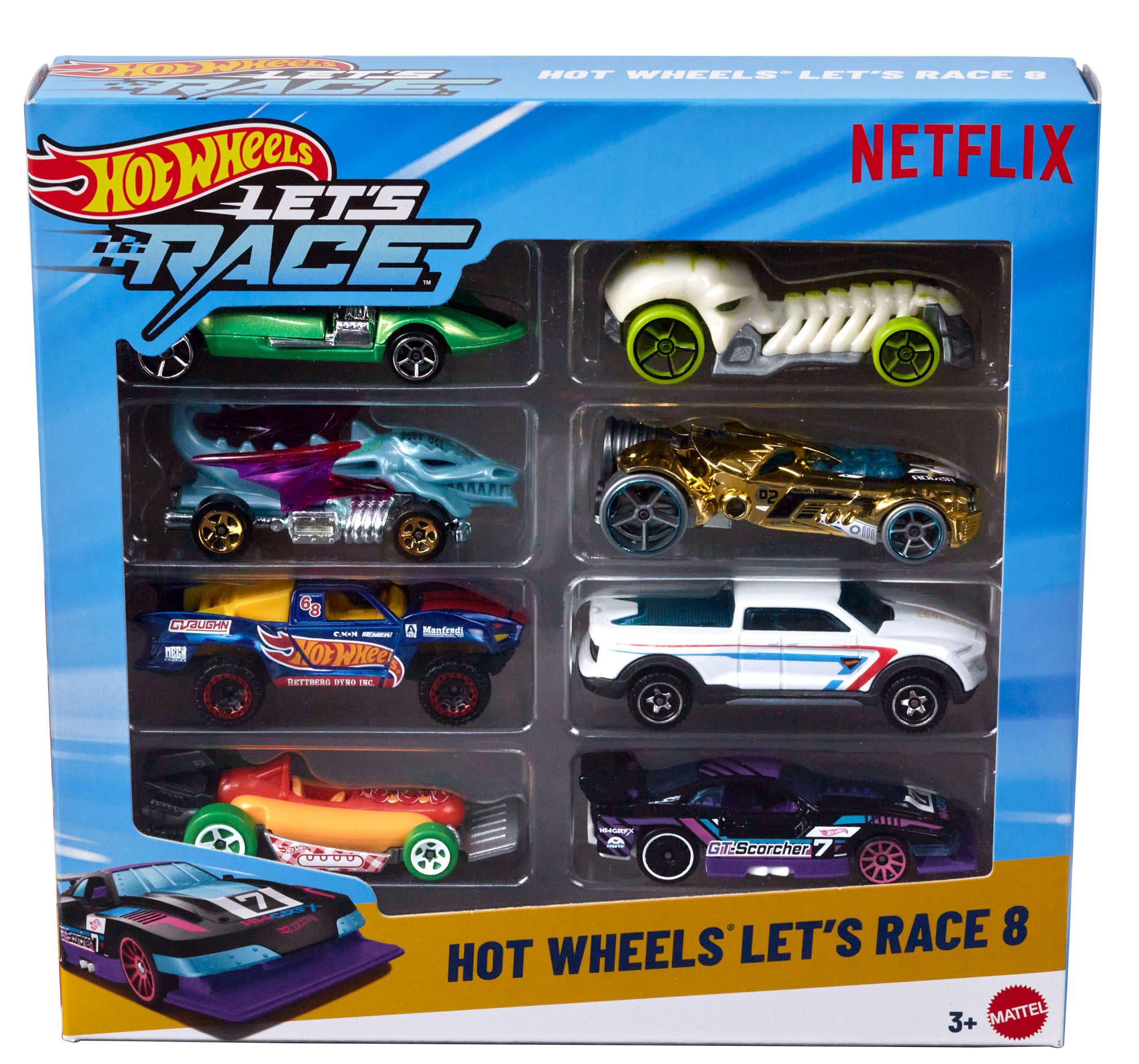 Hot Wheels Let's Race 8-Pack. Set Of 8 1:64 Scale Toy Cars From The Netflix Show