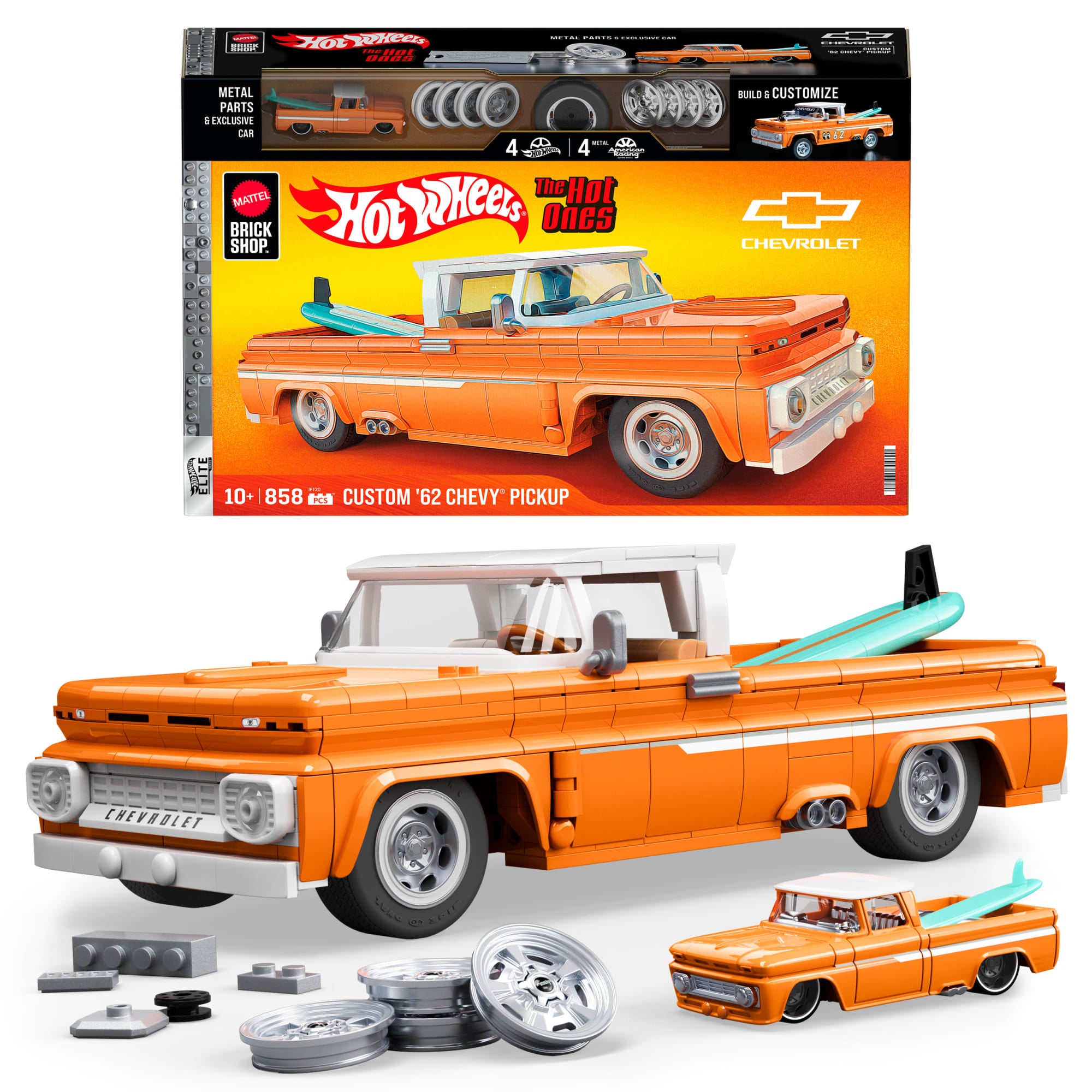 Mattel Brick Shop Hot Wheels Jogo de Construção Elite Carrinha Chevy de 1962 Personalizada