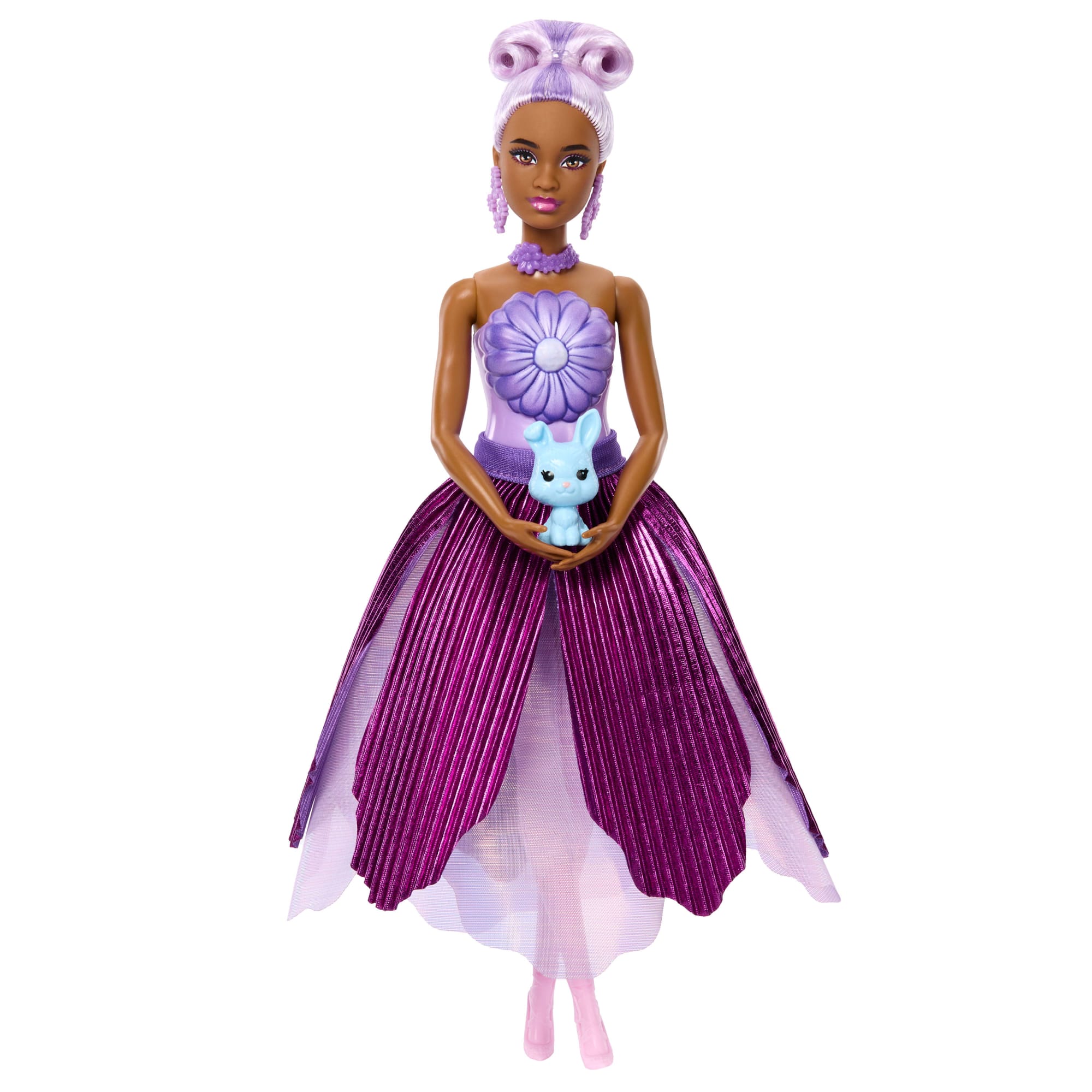 Barbie Petal Pop Scented Fashion Doll With Purple Dress. Reveal Accessories Like Bunny & More - Image 5