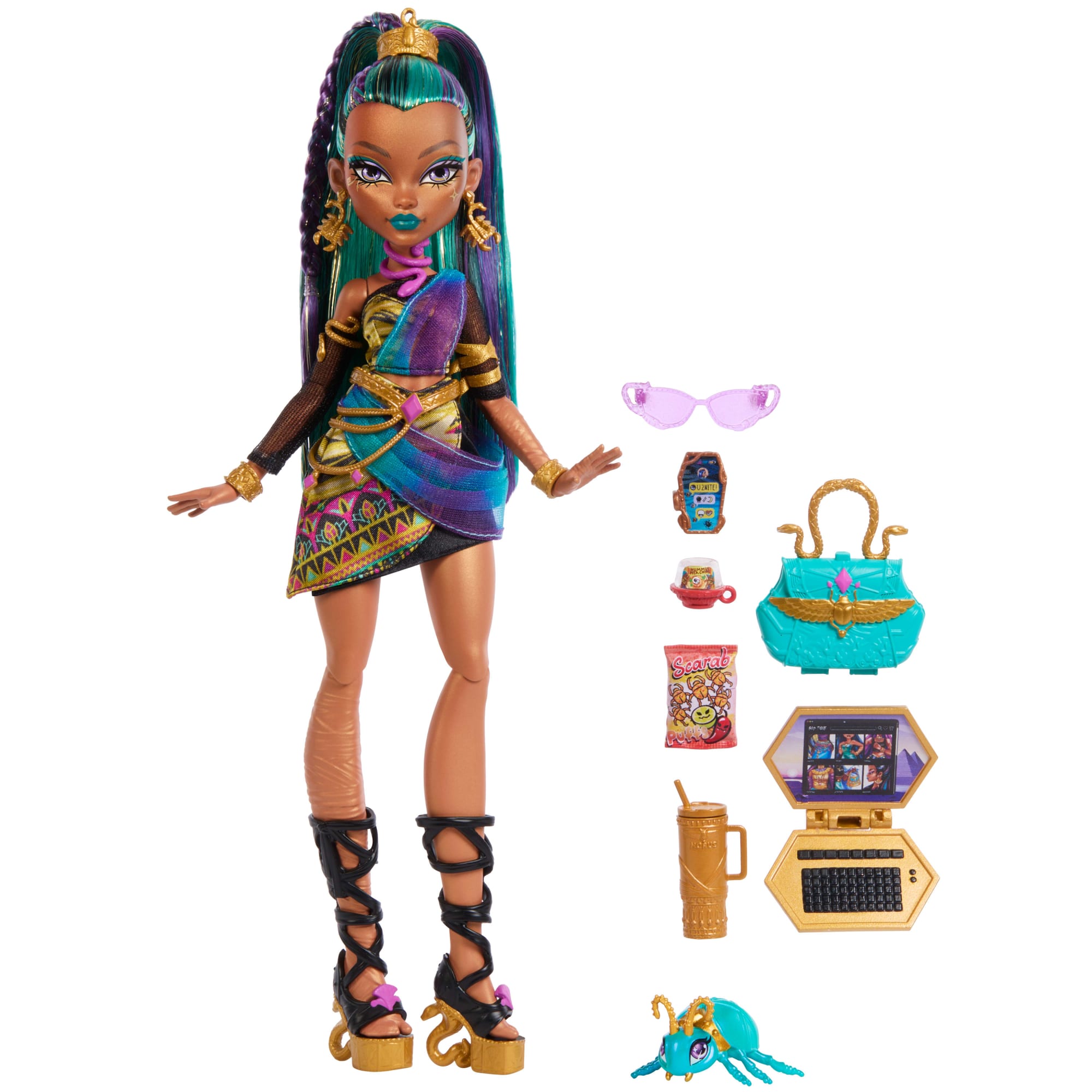 Monster High Nefera De Nile Doll With Pet Scarab Lavish And 7 Accessories Like Purse And Snacks - Image 6