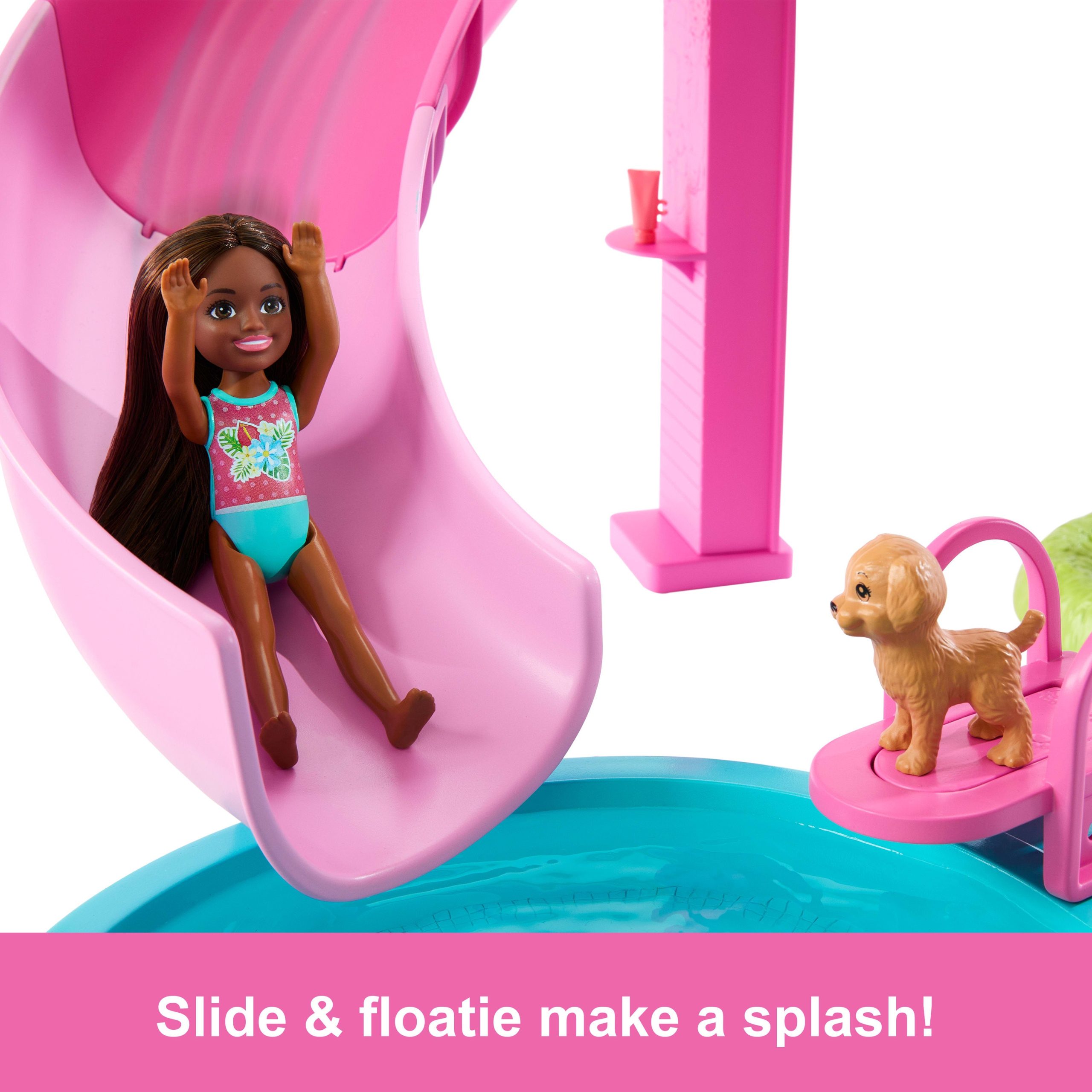 Barbie Dream Pool Playset With Slide & Bubbling Hot Tub. 20+ Accessories Including Pet. Floaties & More - Image 5
