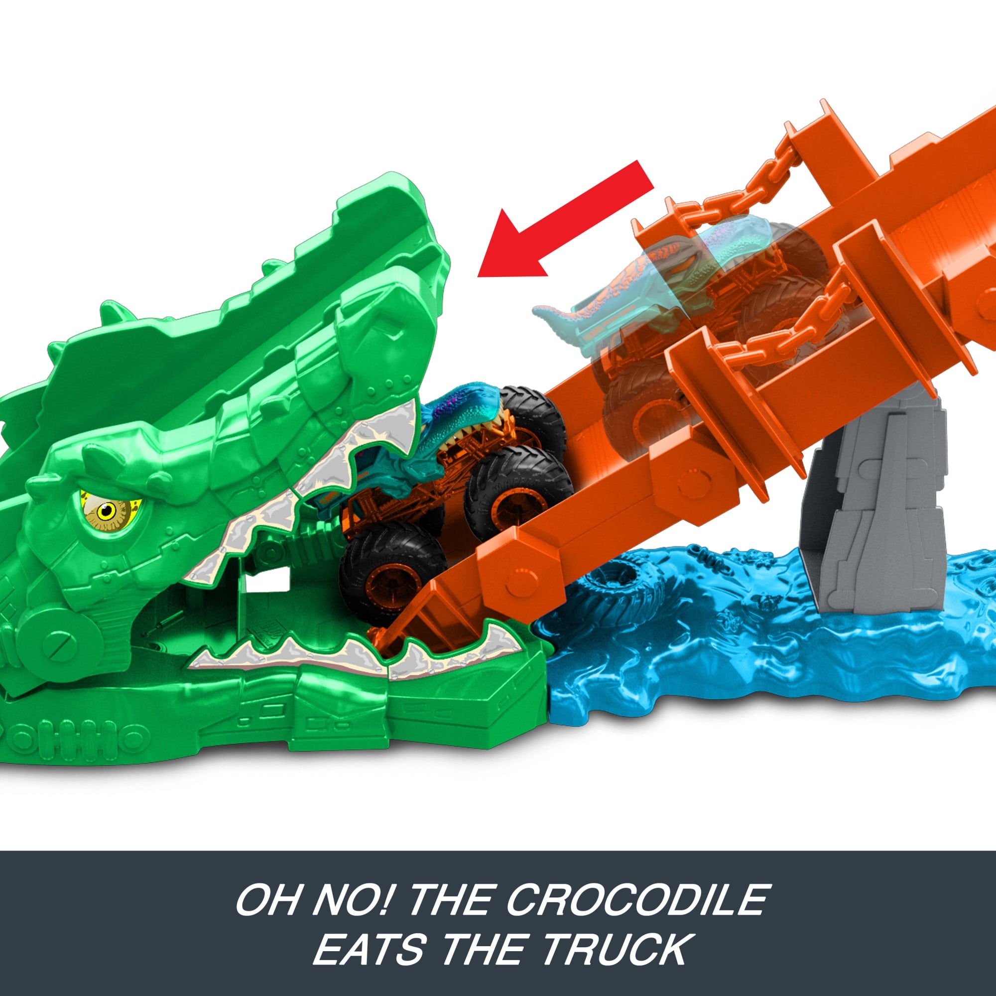 Hot Wheels Monster Trucks Crocodile Crash Challenge Playset & 1:64 Scale MEGA-Wrex Toy Vehicle - Image 3
