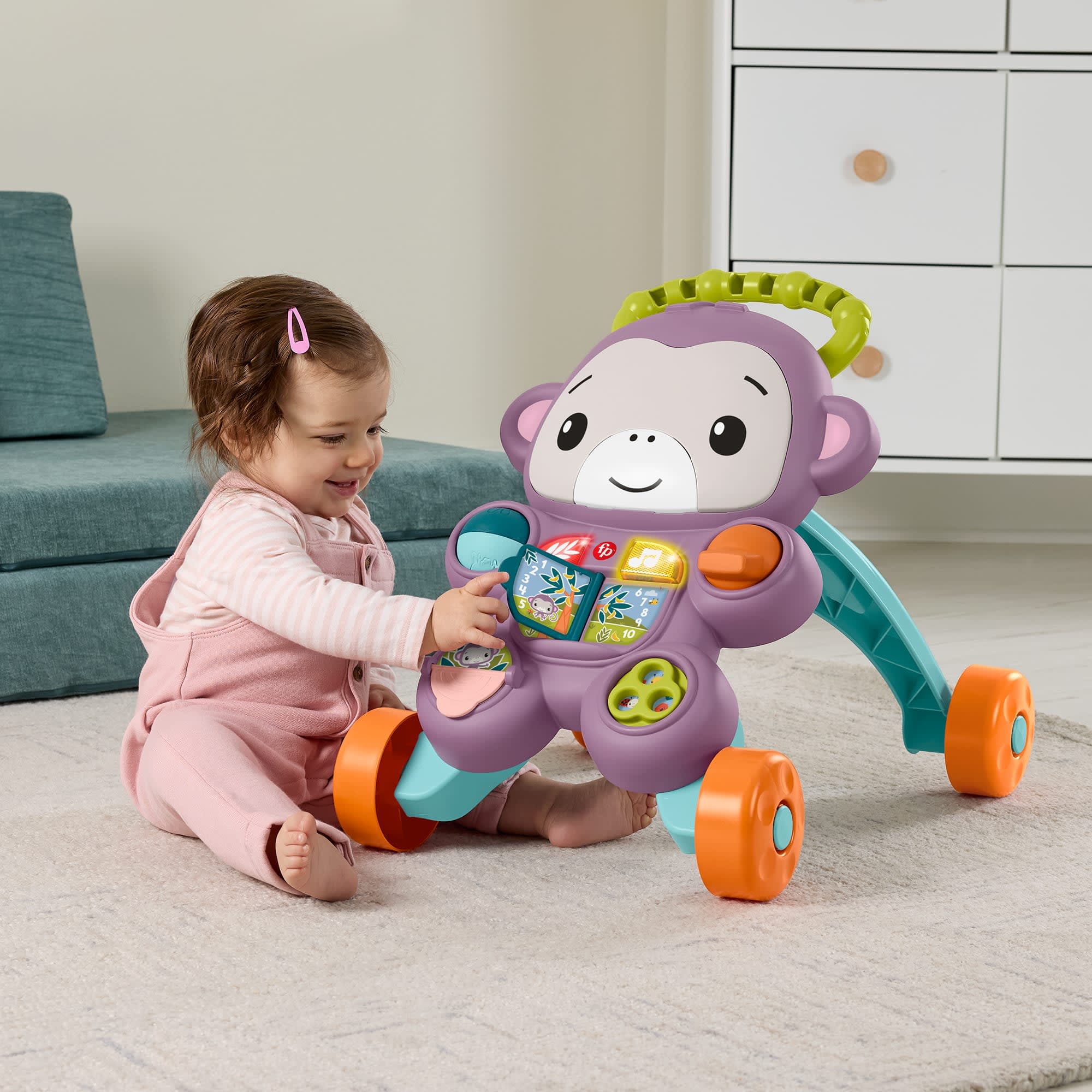 Fisher-Price Learn With Me Purple Monkey Walker Baby Activity Toy With Music & Lights - Image 3