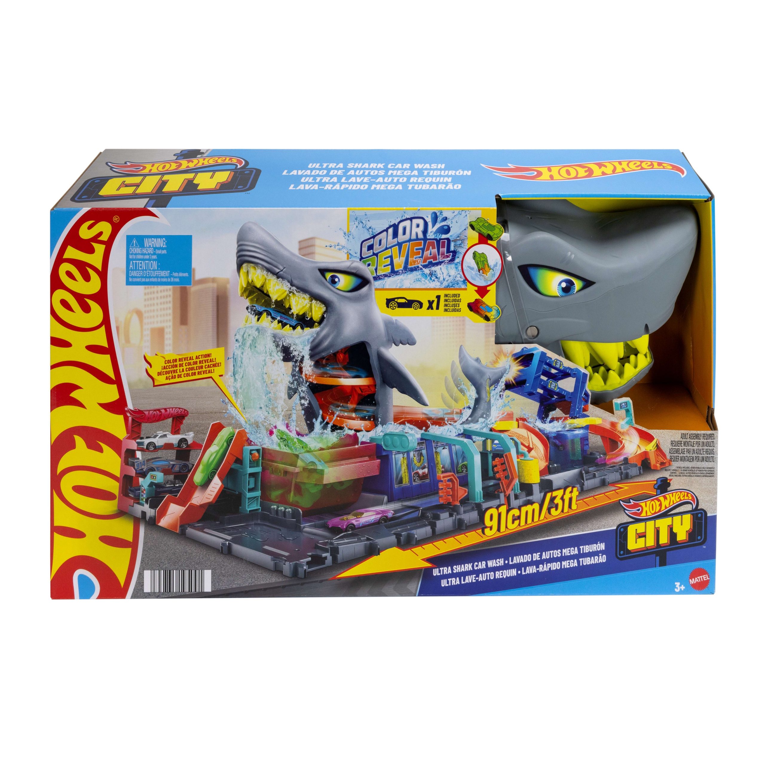 Hot Wheels City Ultra Shark Car Wash With Color Reveal Toy Car Featured in Let's Race - Image 2