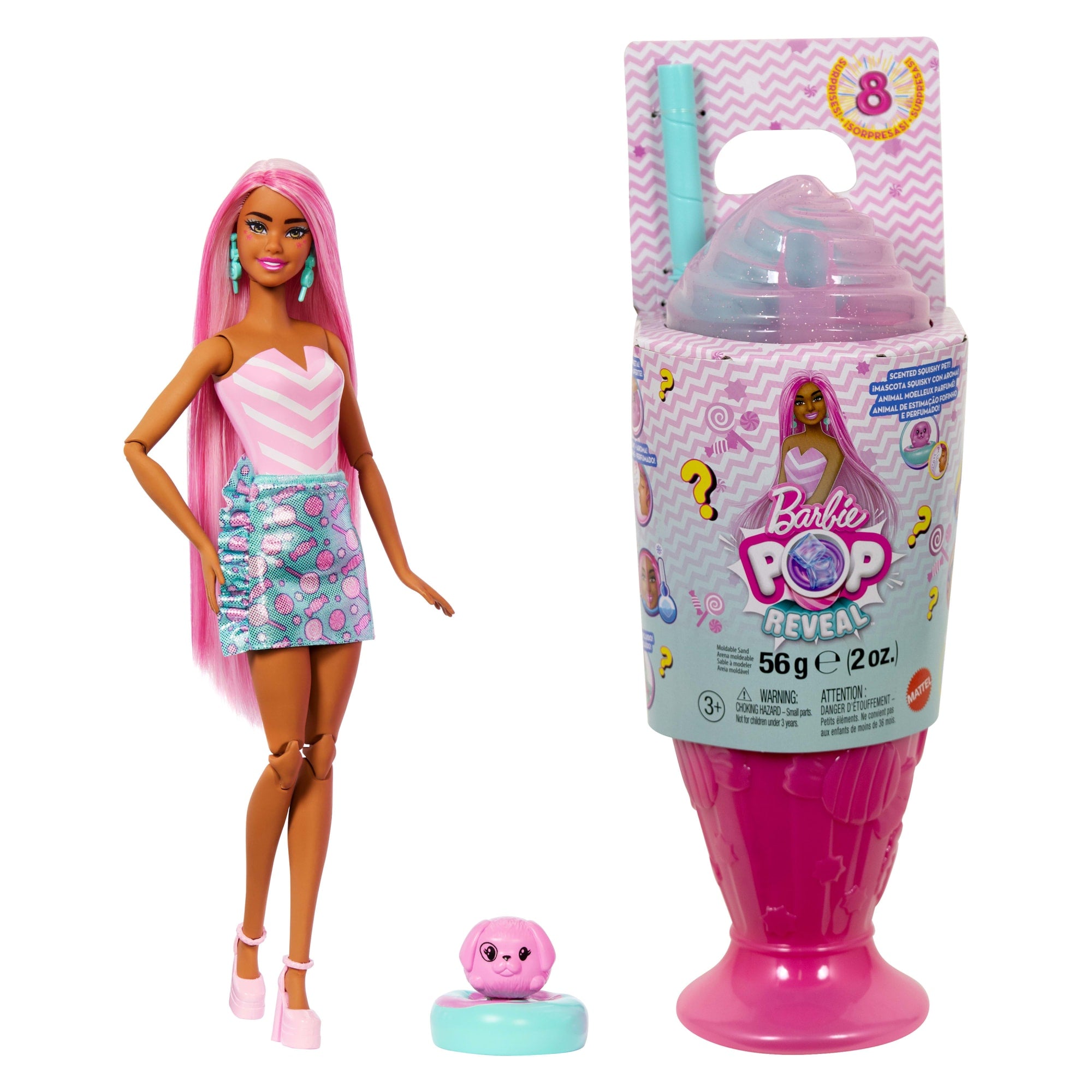 Barbie Pop Reveal Treat Series Doll & Accessories Set. Sweet Swirl Fashion Doll & Pet