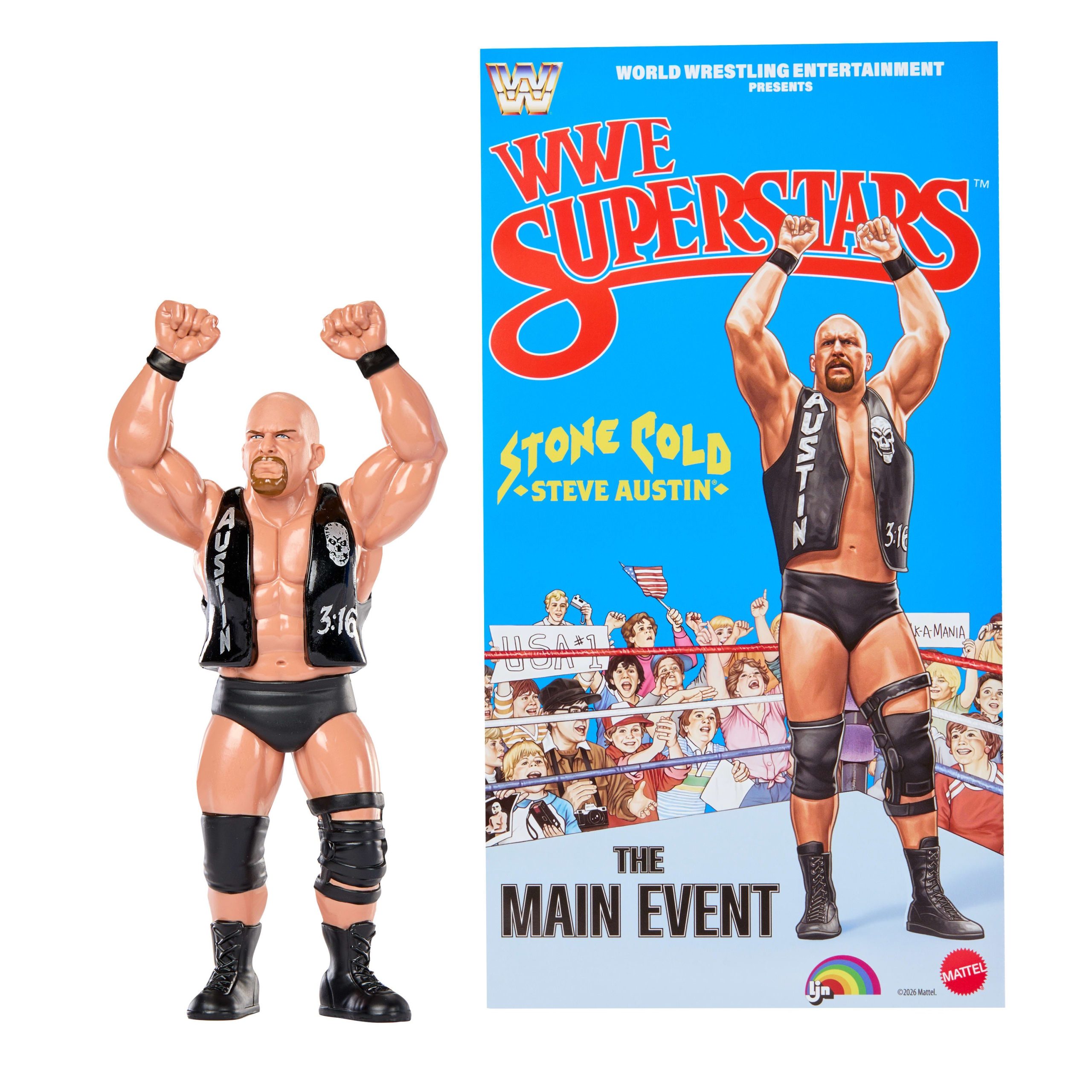 Ljn WWE Superstars Stone Cold Steve Austin Action Figure. 1980s Retro 8-Inch Collectible Toy