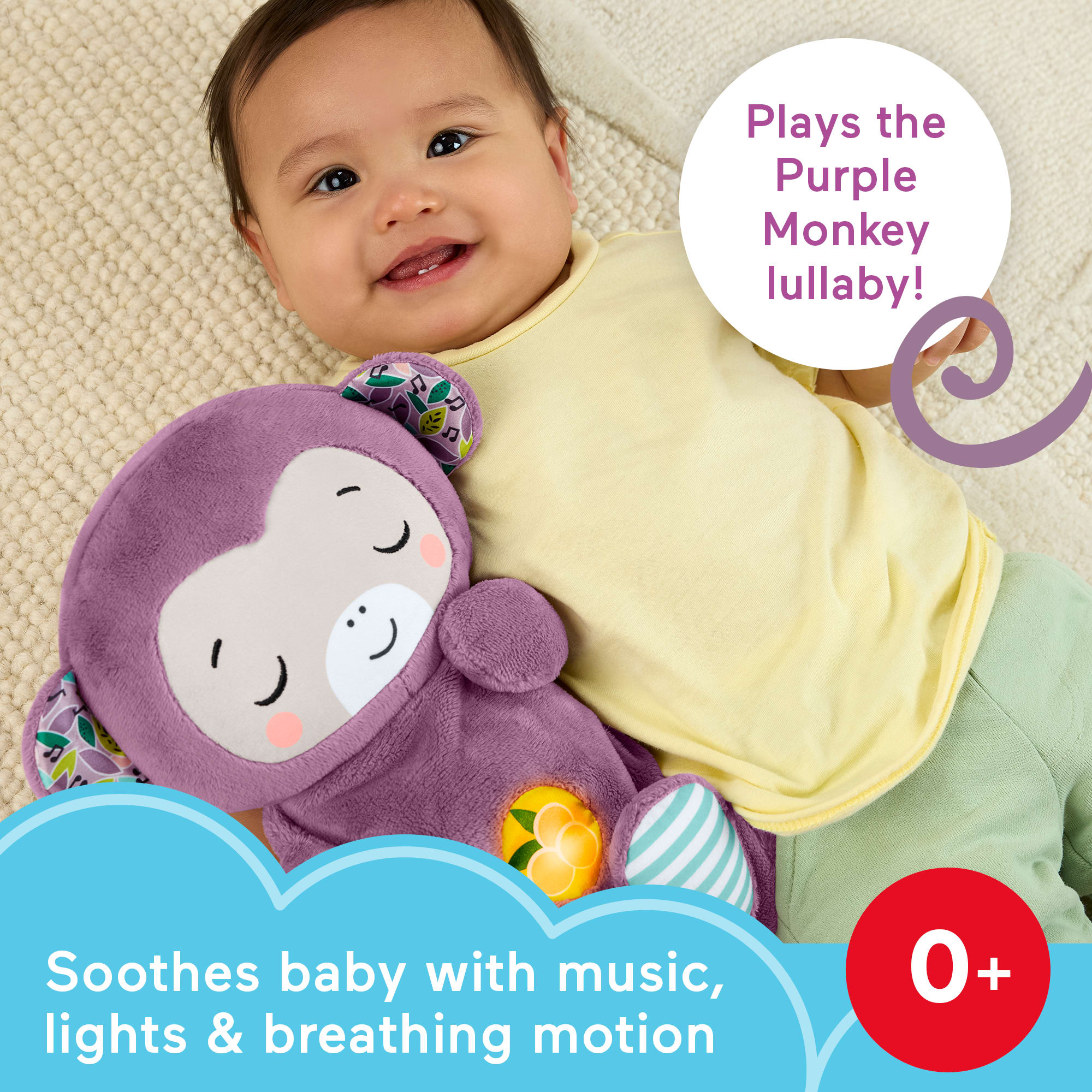 Fisher-Price Soothe 'n Snuggle Purple Monkey Baby Toy & Sound Machine With Breathing Motion - Image 2