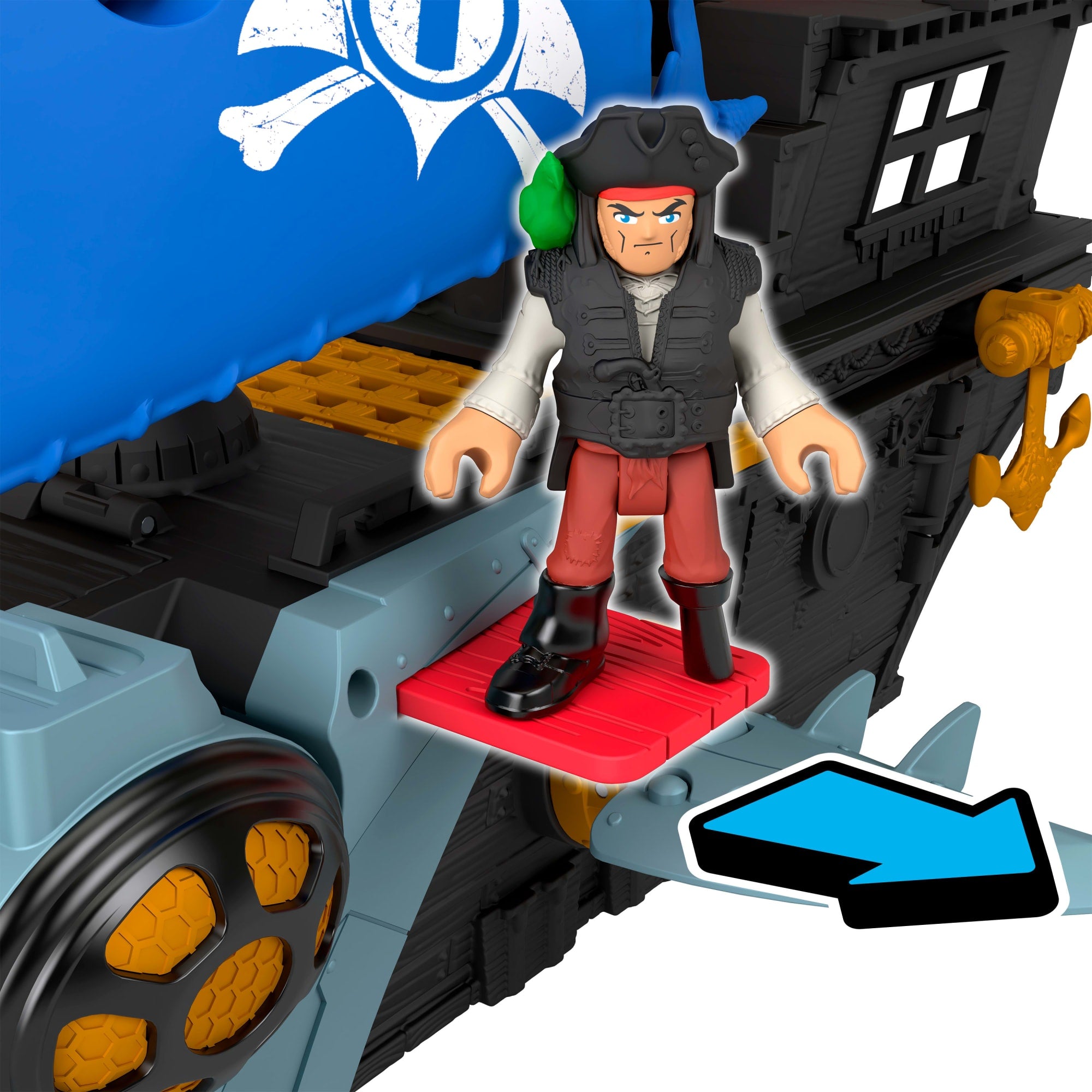 Coffret de Jeu Bateau-Pirate Requin Imaginext Avec 2 Figurines Articulées. Bateau Jouet et Accessoires - Image 4
