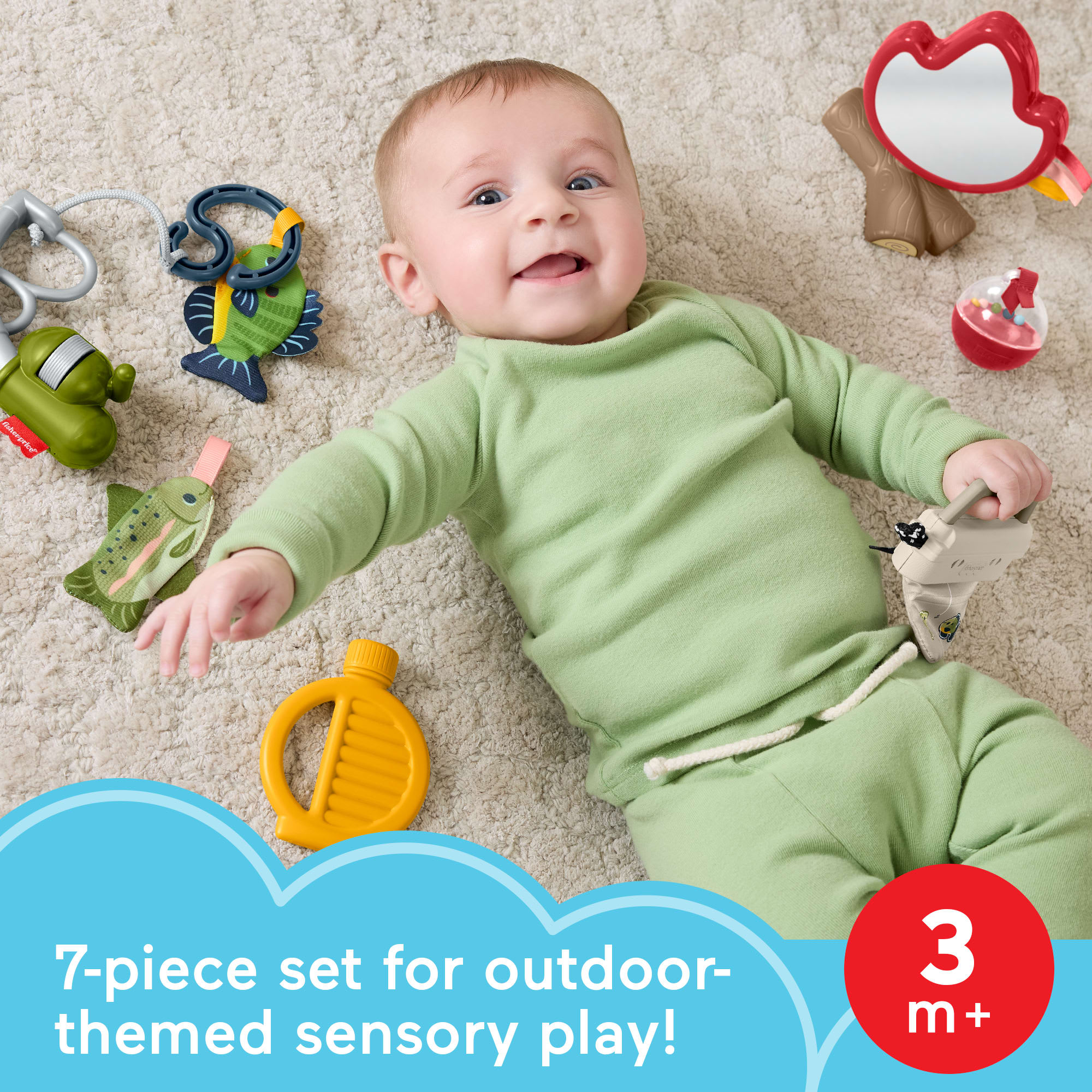 Fisher-Price Mini Me Moments Camp & Crinkle Gift Set. 7-Piece Fishing & Hiking Baby Activity Toys - Image 3