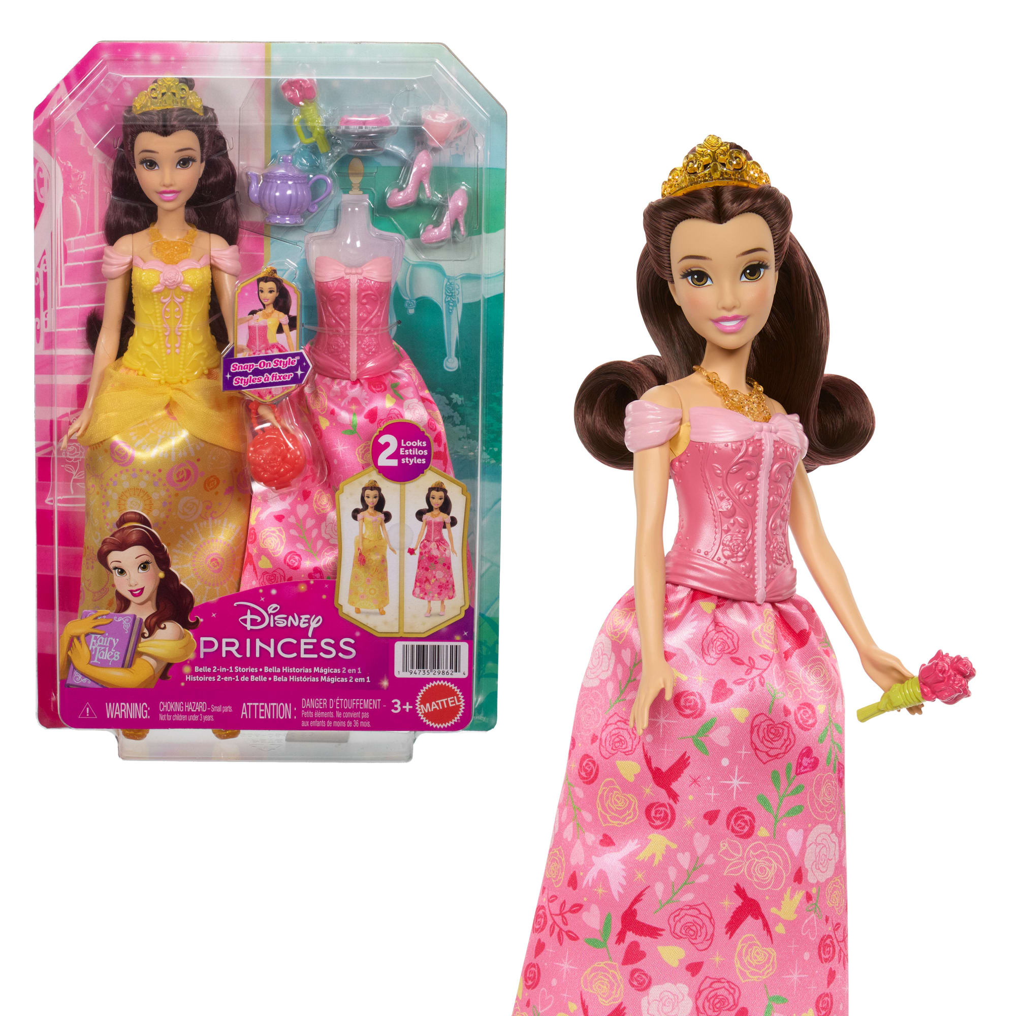 Disney Princess 2-In-1 Stories Belle Fashion Doll With 2 Snap-On Bodices. 2 Skirts & 9 Accessories