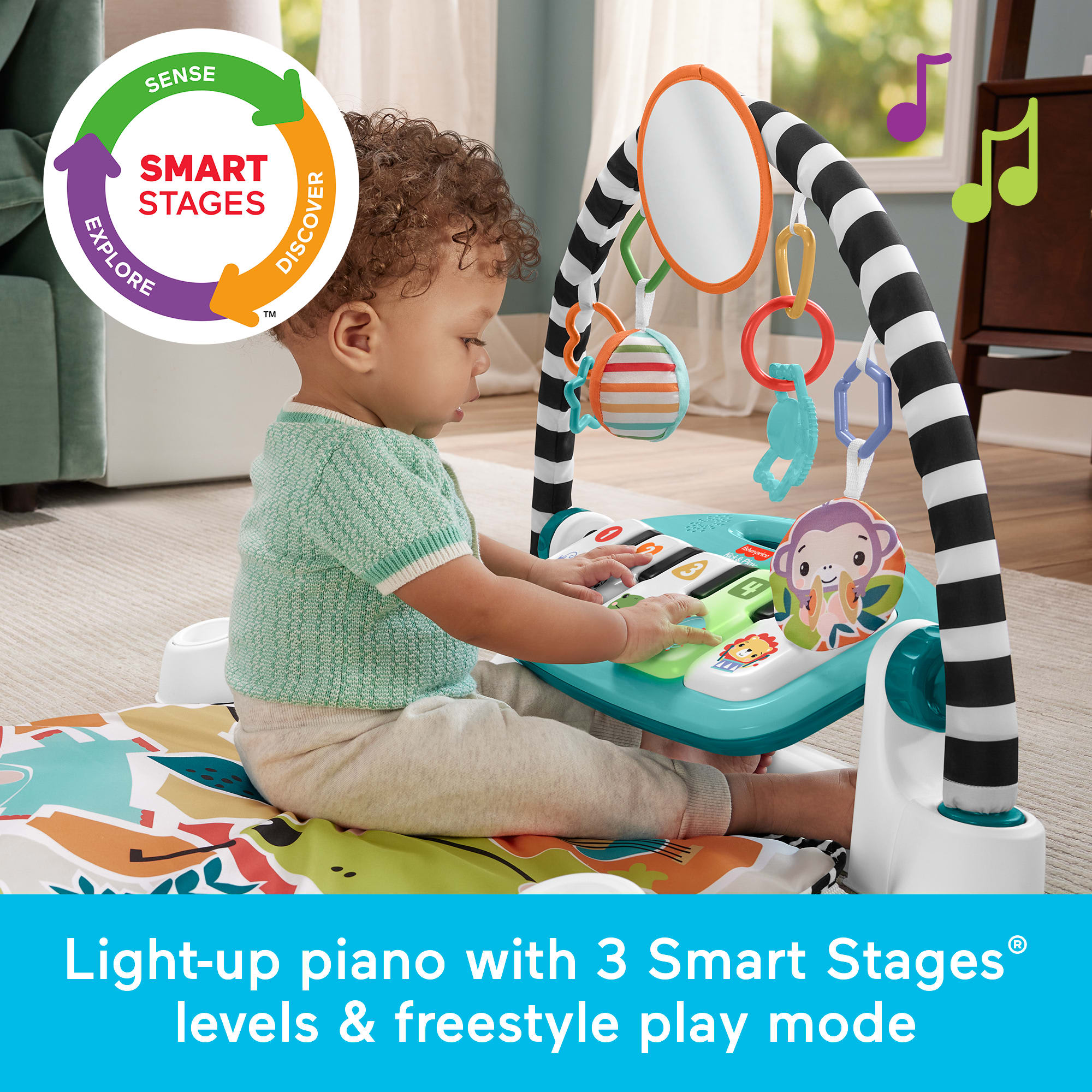 Fisher-Price Glow And Grow Kick & Play Piano Gym Baby Learning Toy With 2 Maracas. Blue - Image 4