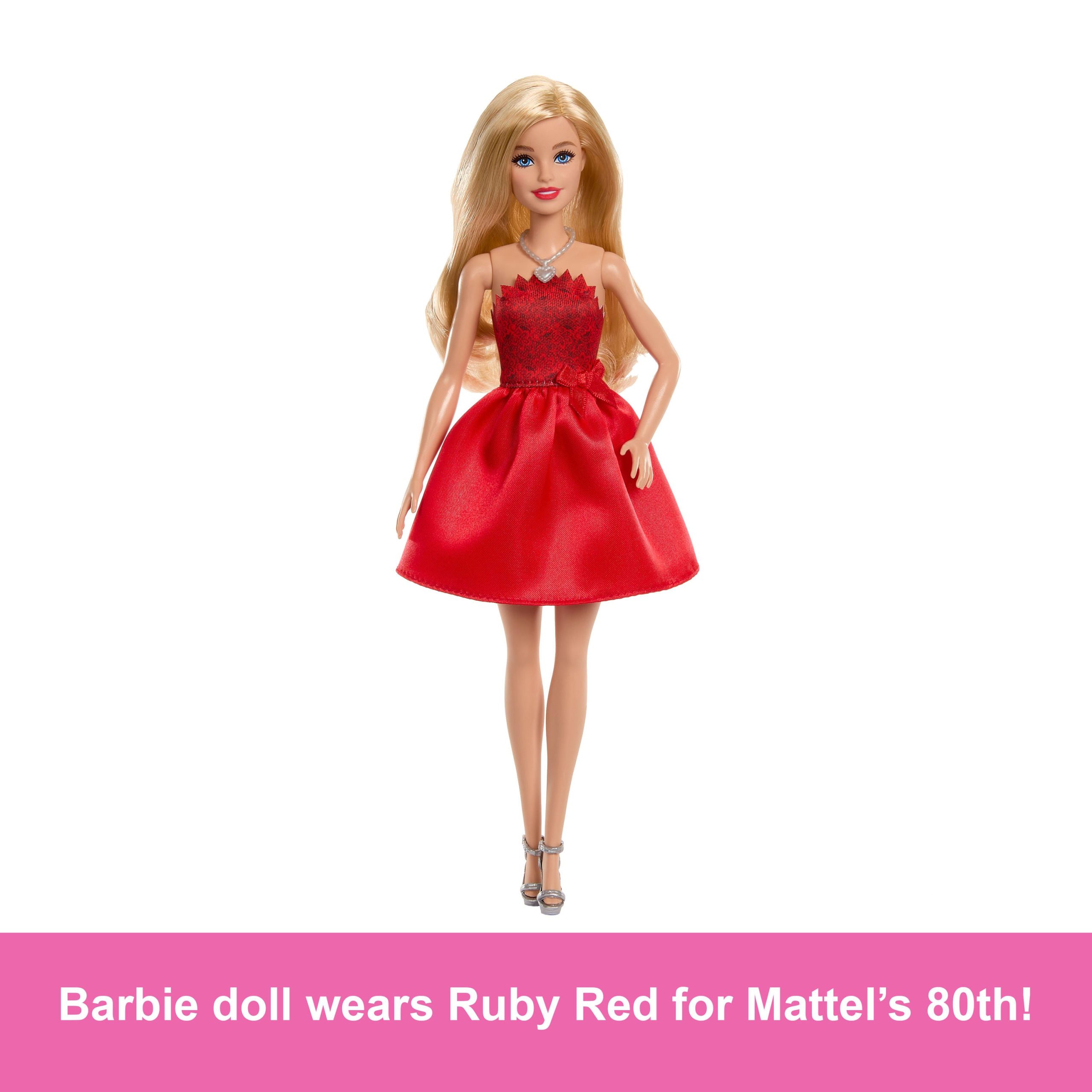Barbie Mattel 80th Anniversary Ruby-Red Celebration Fashion Doll Wearing Red Dress With Accessories - Image 2
