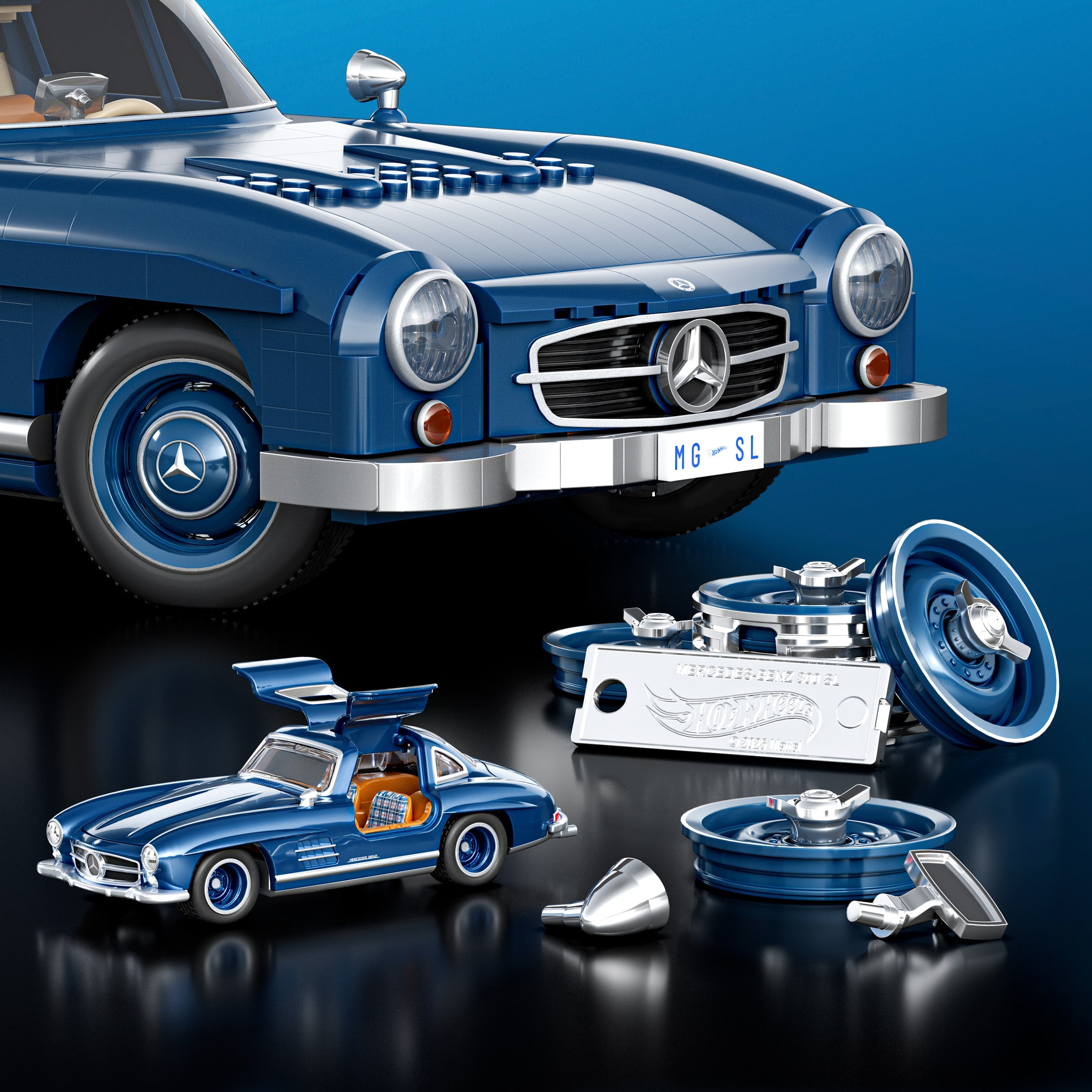 Mattel Brick Shop Hot Wheels Juguete de Construcción Premium Mercedes Benz 300 SL - Image 5
