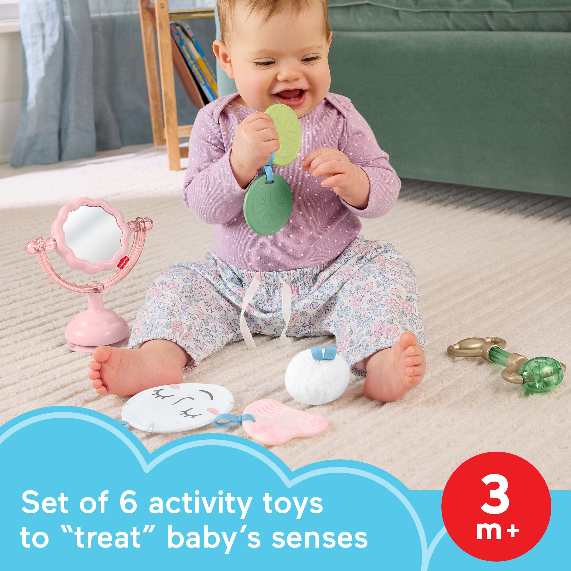 Fisher-Price Mini Me Moments Self-Care Sensory Set. 6-Piece Baby Rattle & Teether Toys - Image 2