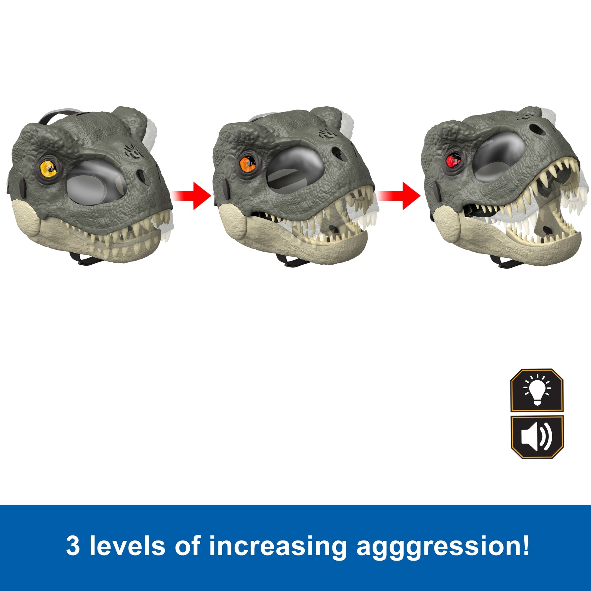 Jurassic World Rebirth T-Rex Rage N Roar Mask With Led Light Up Eyes Feature. 3 Level Effects - Image 3