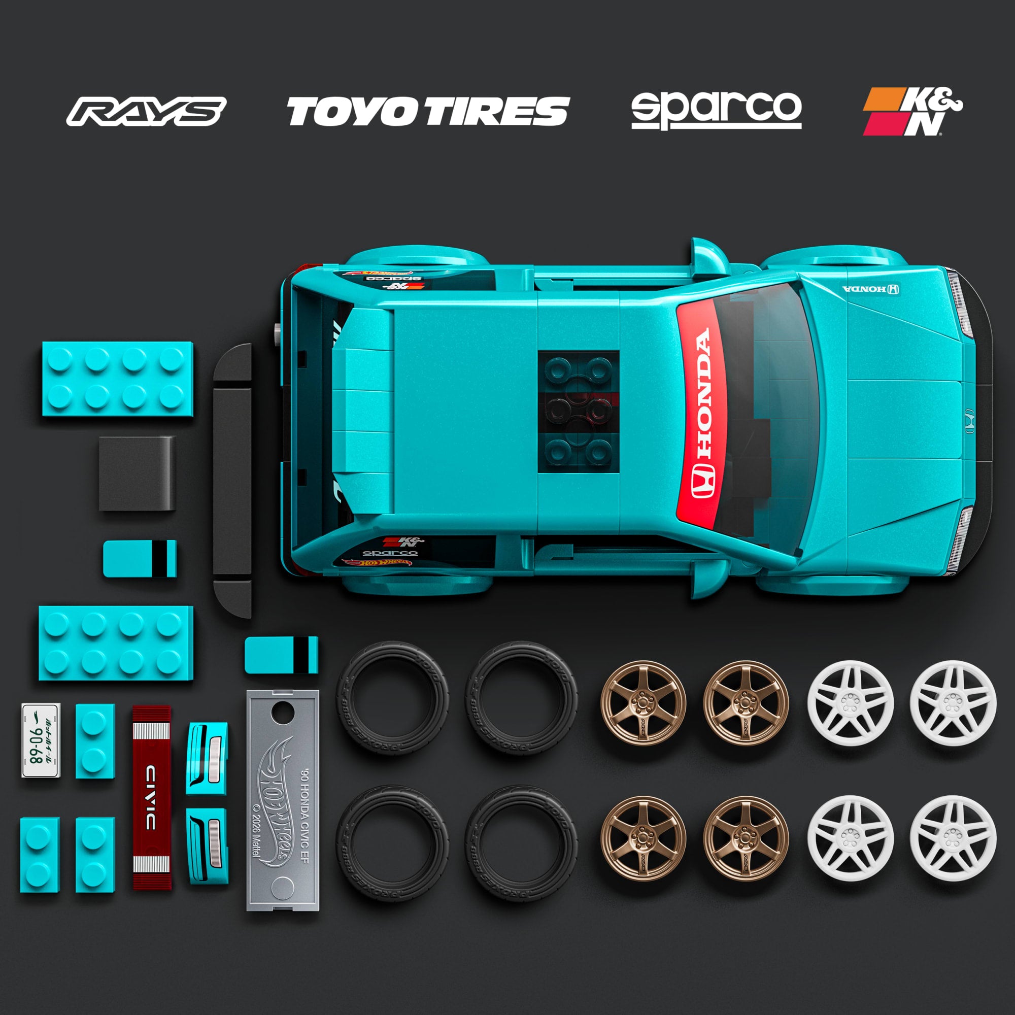 Mattel Brick Shop Hot Wheels Jogo de Construção Speed Custom '90 Honda Civic EF - Image 4