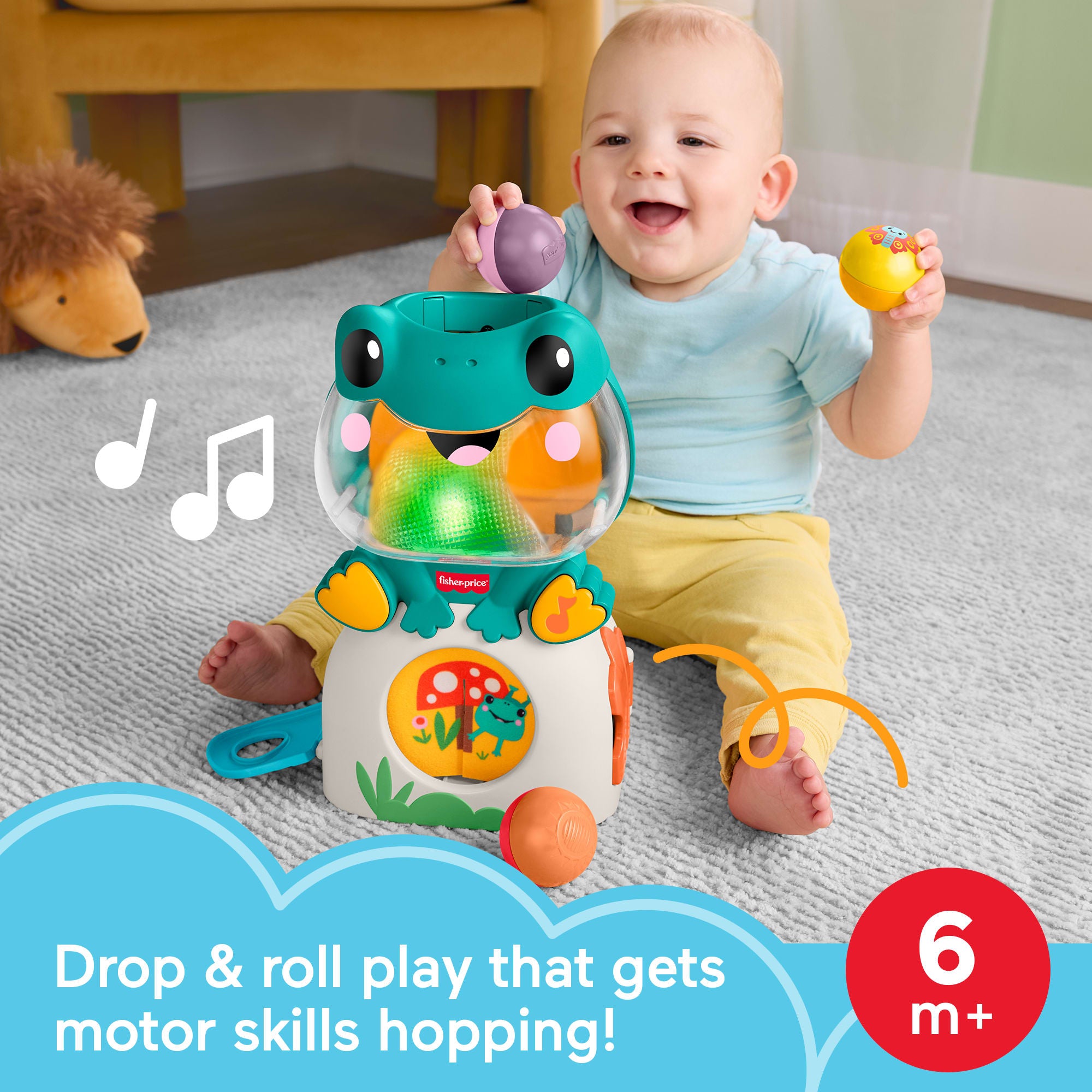 Fisher-Price Light-Up & Roll Frog Musical Ball Drop Activity Toy For Baby & Toddler. 3 Balls - Image 2