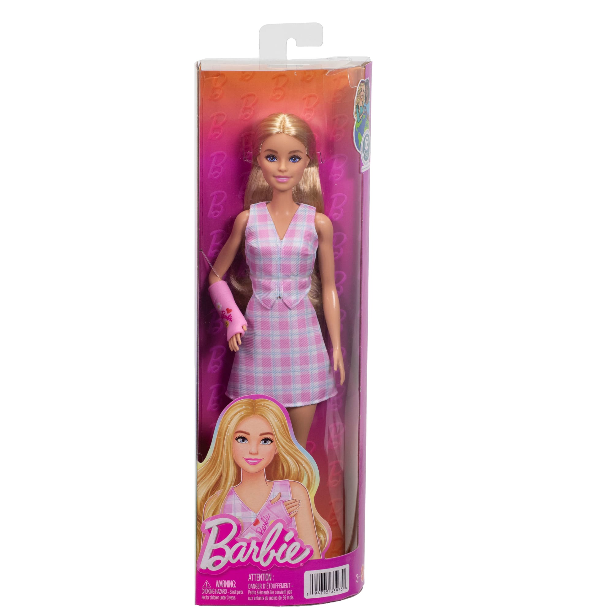 Barbie Fashionistas Doll #243 With Pink Arm Cast And Plaid Top And Skirt. Blonde - Image 6