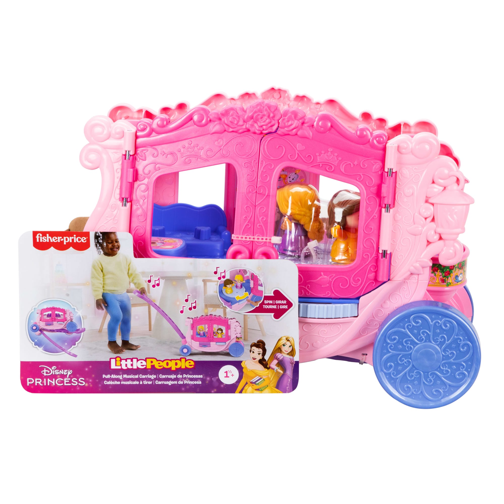 Fisher-Price Little People Disney Princess Pull-Along Musical Carriage Toddler Toy With 2 Figures - Image 6