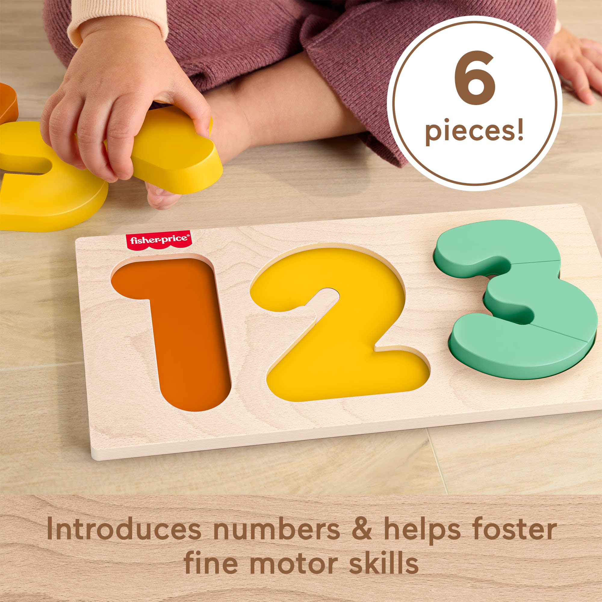 Fisher-Price Montessori Wooden 1-2-3 Puzzle. Toddler Learning Toy. 7 Wood Pieces - Image 3