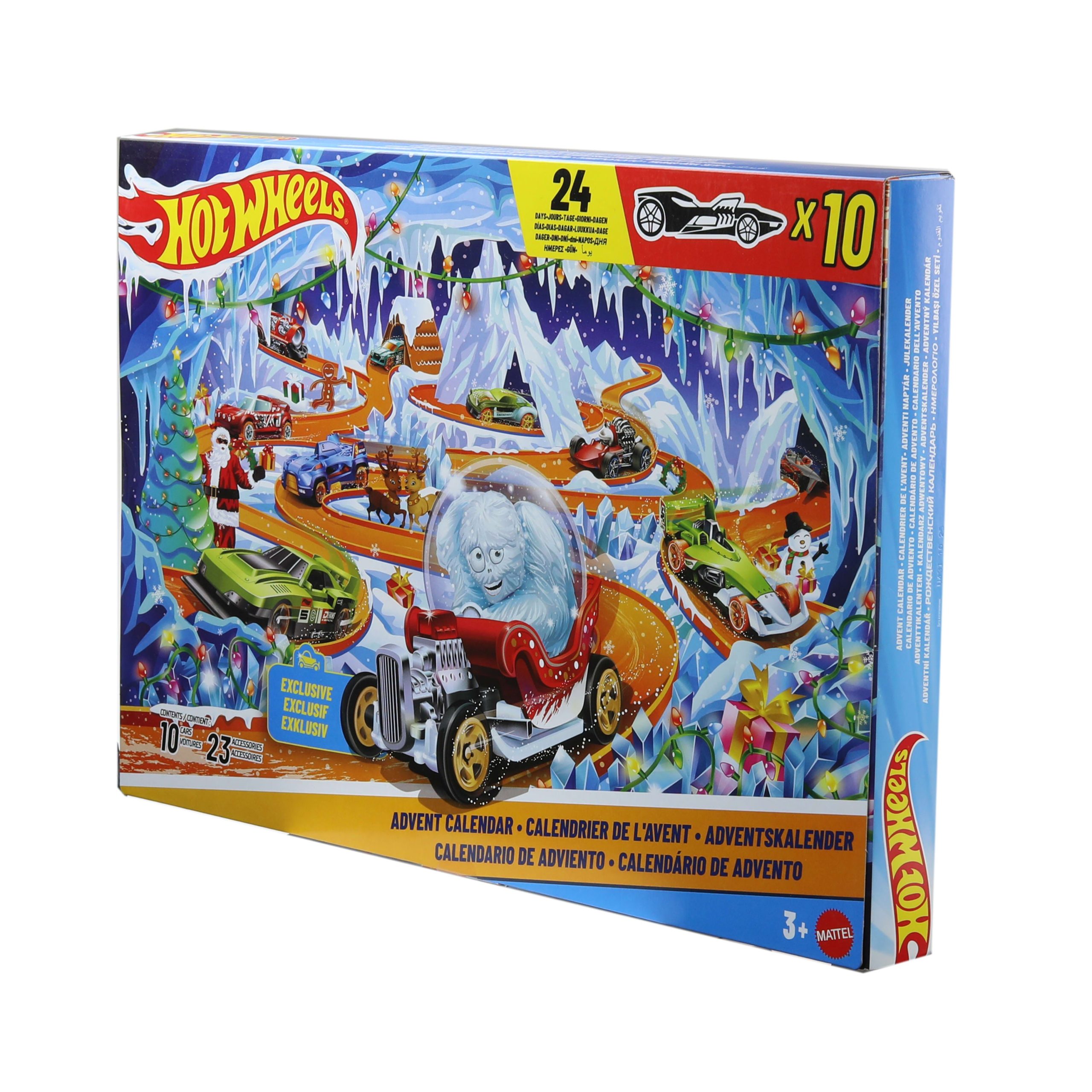 Hot Wheels 2026 Advent Calendar. 10 Toy Vehicles in 1:64 Scale. 14 Accessories & 10 Ornament Clips