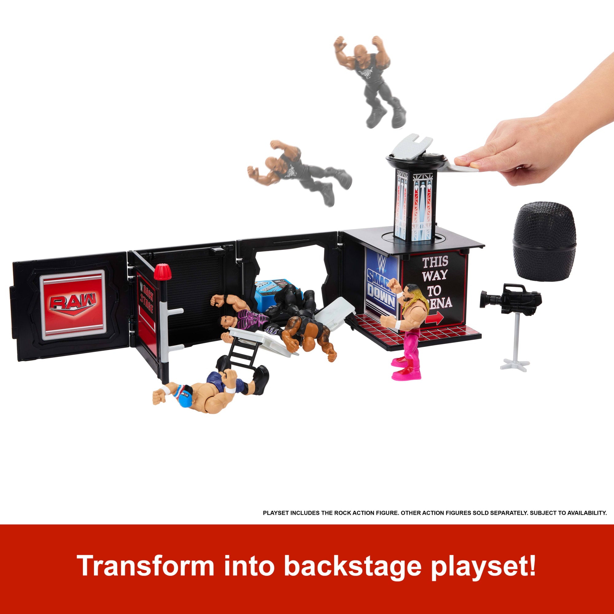 WWE Knuckle Crunchers Final Boss Microphone Playset With The Rock Action Figure & 2 Accessories - Image 3