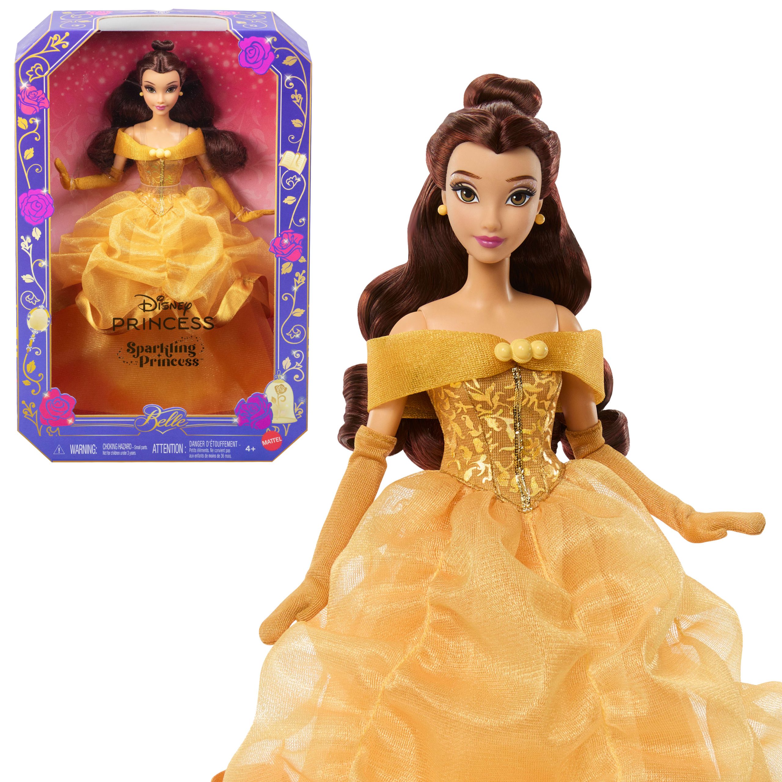 Disney Princess Sparkling Princess Series Belle Fashion Doll With Removable Dress & Accessories
