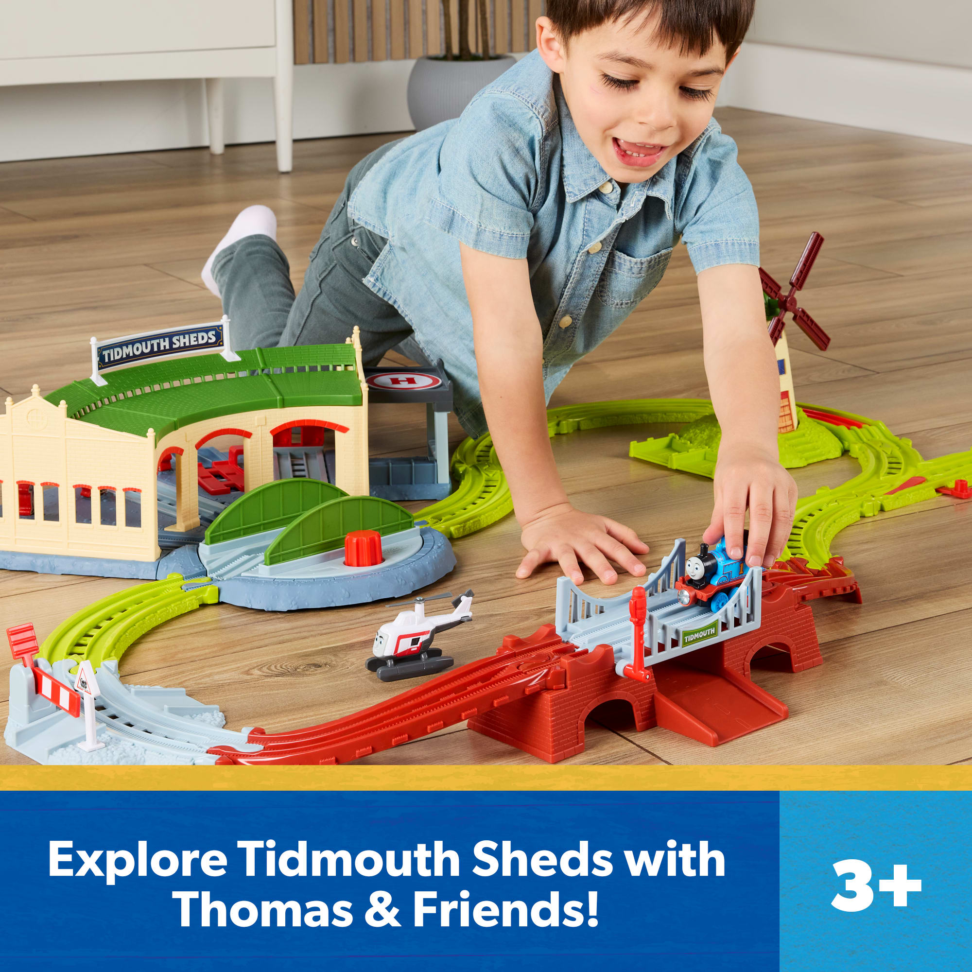 Thomas & Friends Exploring Tidmouth Sheds Train Set By Fisher-Price. With Engine & Helicopter - Image 2