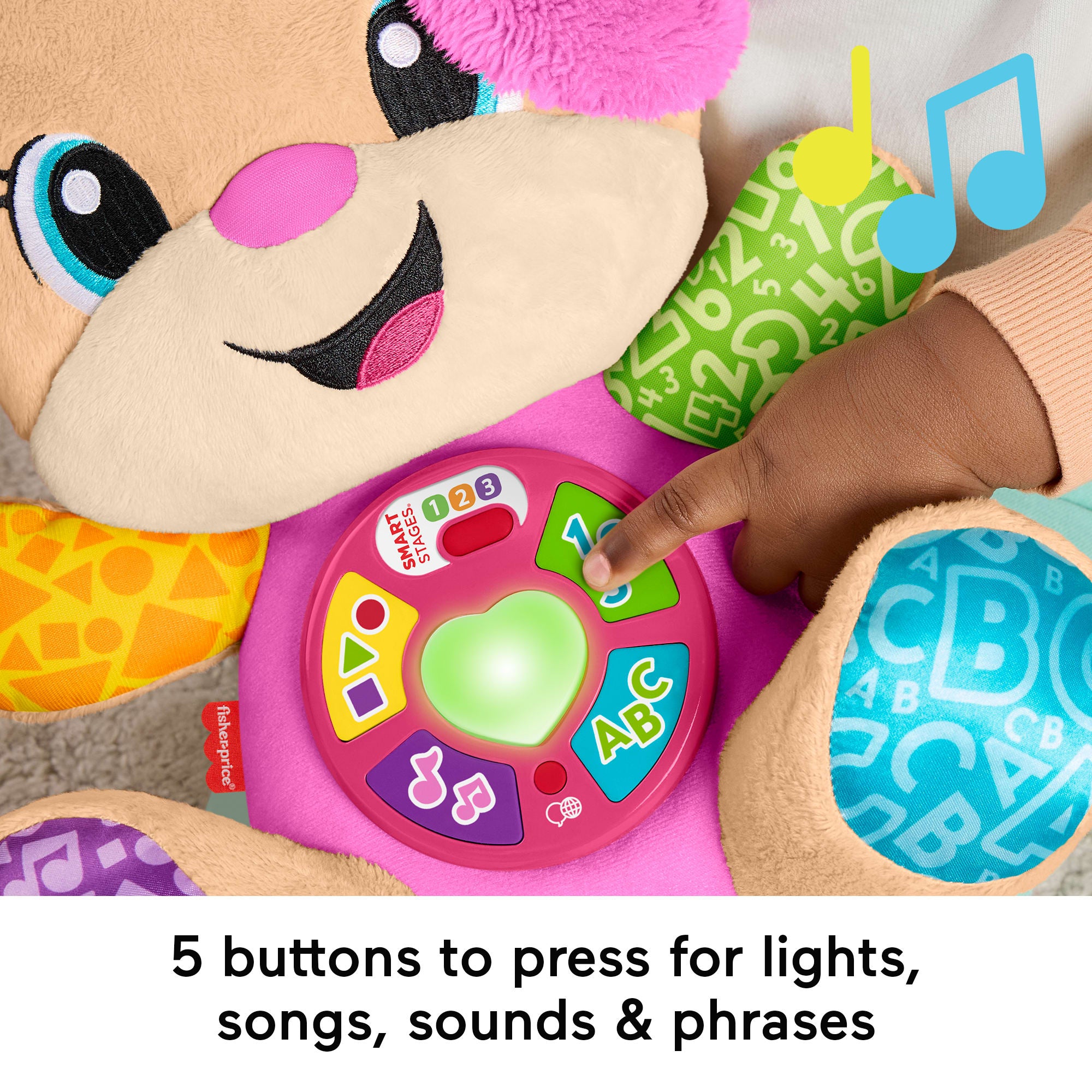 Fisher-Price Laugh & Learn Smart Stages Sis Pink Plush Baby Musical Learning Toy. Multilanguage Version - Image 4